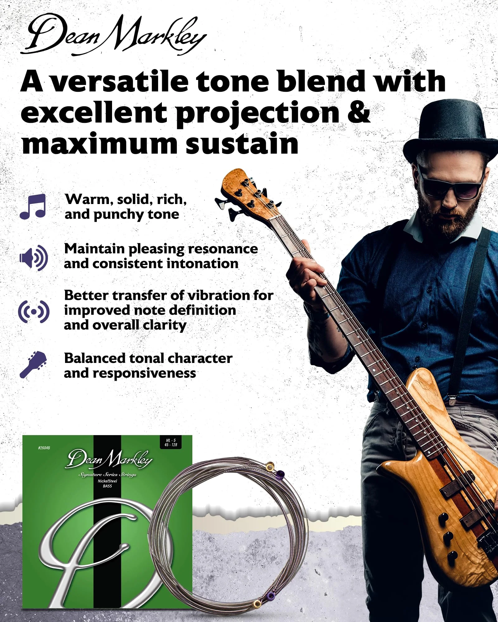 NickelSteel Signature Bass Guitar Strings 5 String Set, Roundwound Electric Bass Strings Medium Light, Incredible Long-Lasting Tone Suited for Rock and Roll, Made in USA, 45-128 Medium LightGauge 5-String 2604B - NickelSteel Bass ML - Image 3