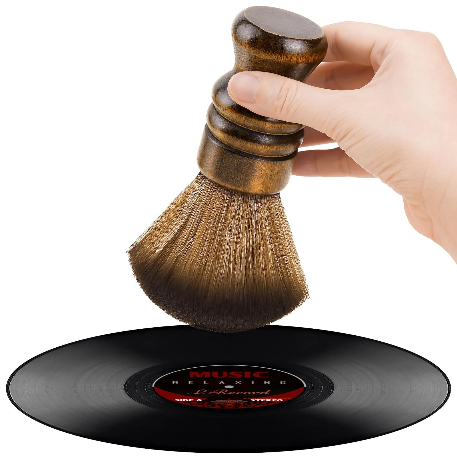 NiHome Vinyl Record Cleaning Brush, Anti-Static Soft LP Record Cleaner, Vinyl Dust Remover Brush with Ultra-Fine Fiber Bristles, Safe for Vinyl LP CD Album Care, Retro Design with Beech Wood Handle Large Brown