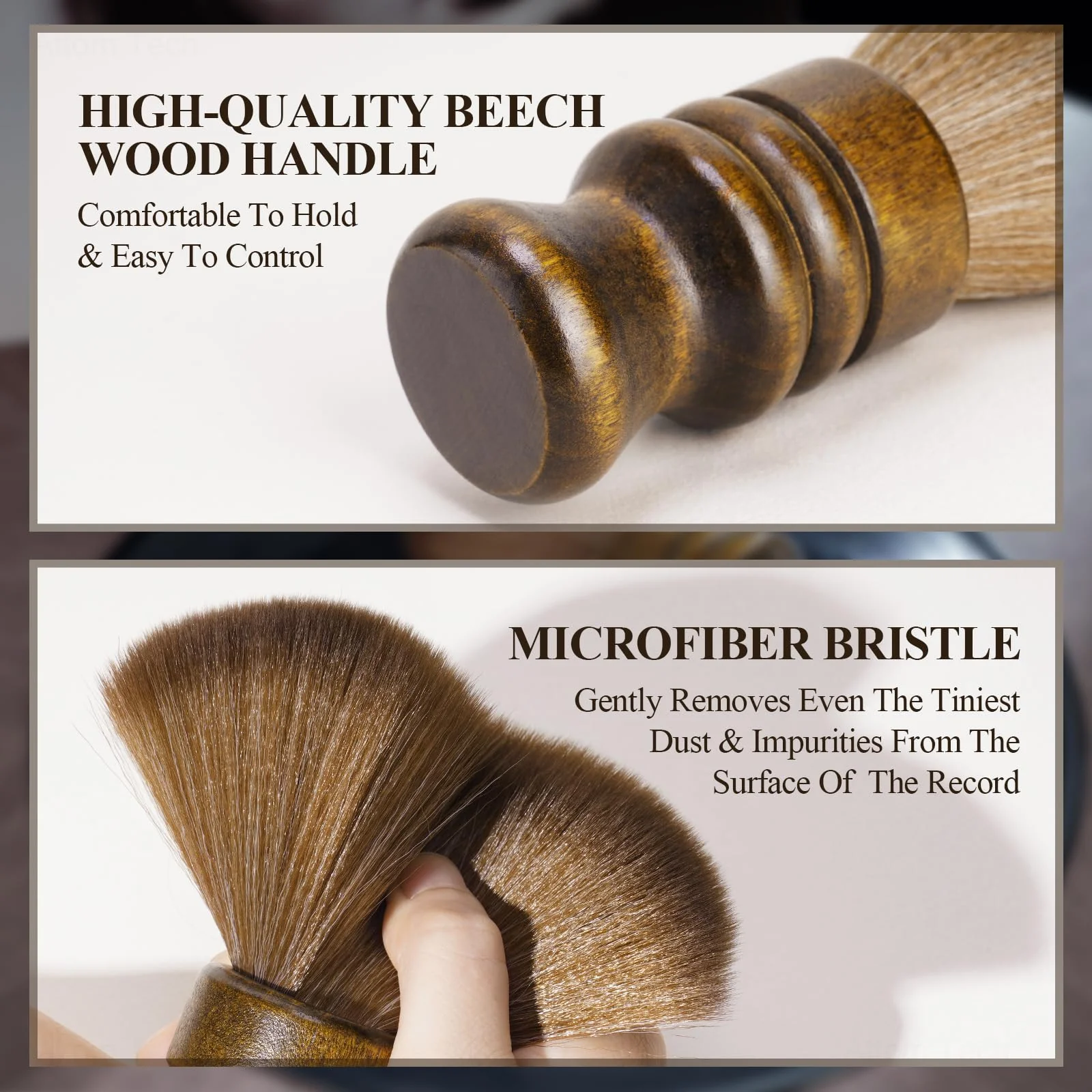 NiHome Vinyl Record Cleaning Brush, Anti-Static Soft LP Record Cleaner, Vinyl Dust Remover Brush with Ultra-Fine Fiber Bristles, Safe for Vinyl LP CD Album Care, Retro Design with Beech Wood Handle Large Brown - Image 3