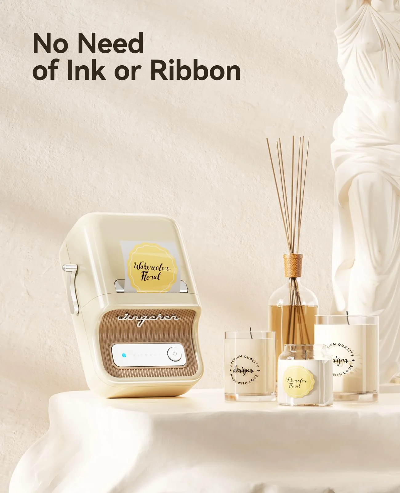 NIIMBOT B21 Label Maker Inkless Bluetooth Label Printer, 2 Inch Portable Thermal Printer for Small Business, Address, Logo, Clothing, Mailing, Candles, Jewelry, Sticker Printer for Gift, White Cream White - Image 2