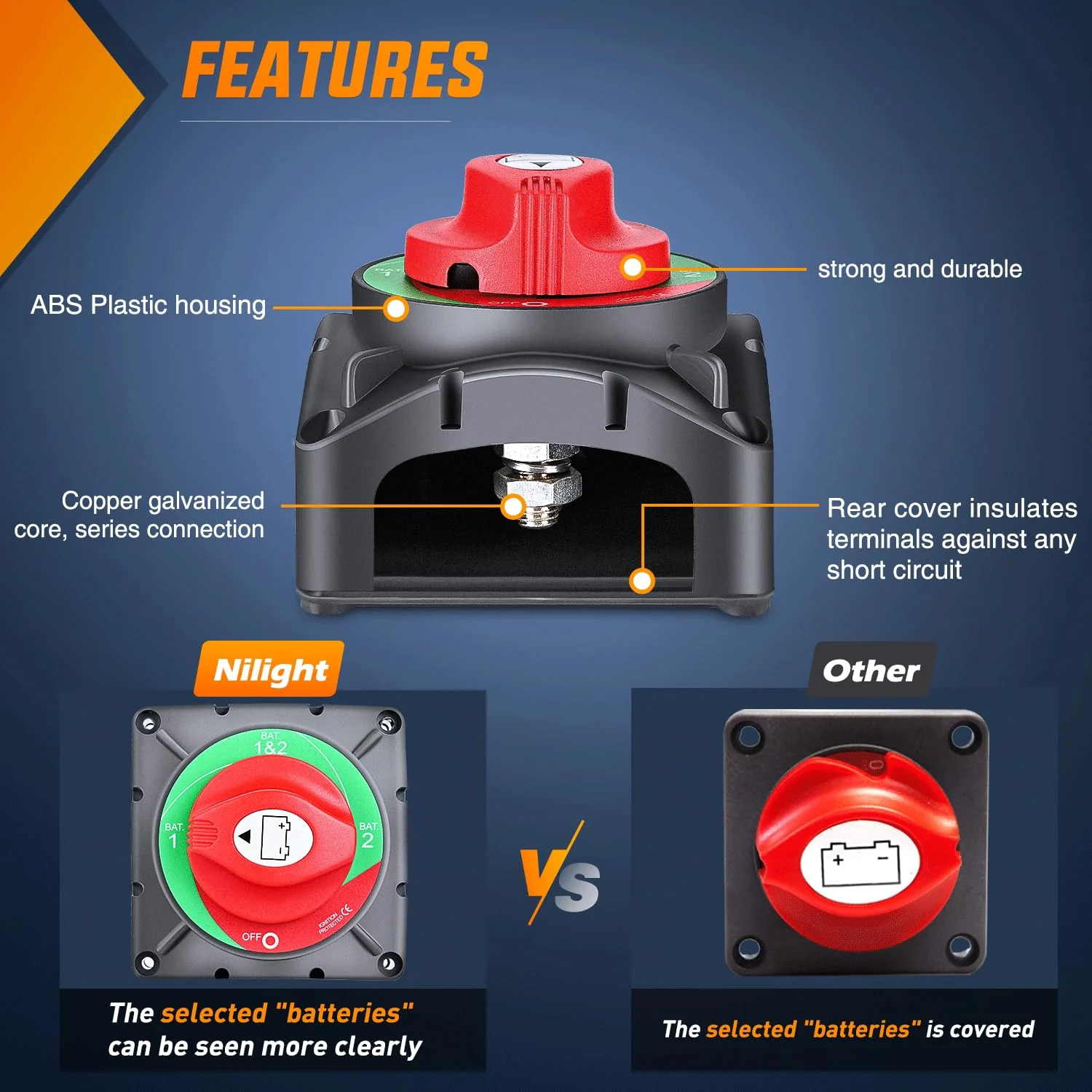 Nilight Battery Switch 1-2-Both-Off 12V 24V 48V 600A High Current Heavy Duty Battery Power Cut Master Switch Disconnect Isolator for Truck Vehicle Trailer RV Marine Boat Yacht 1-2-Both-Off Switch 600A - Image 5