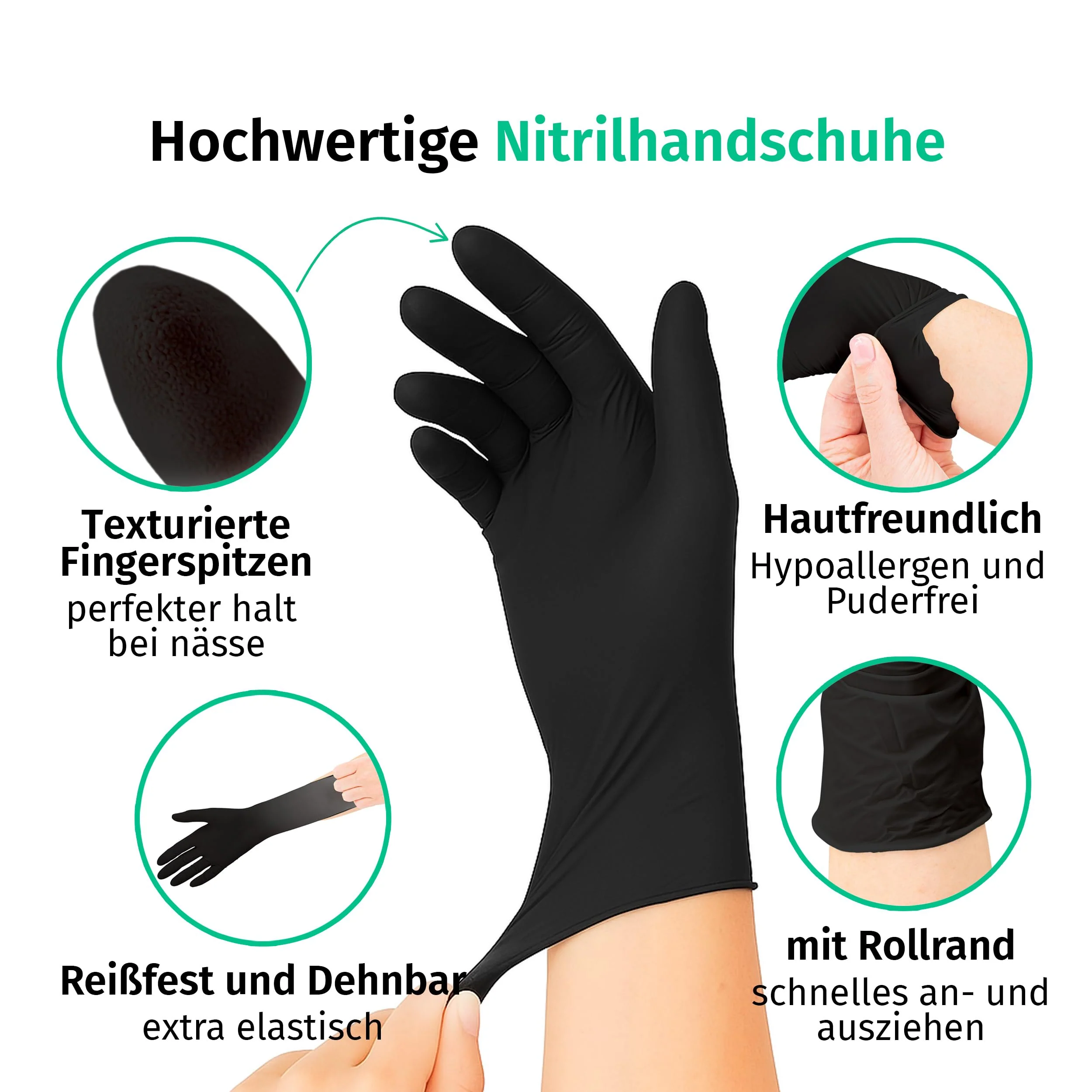 Nitrile Gloves, Box of 100 (L, Black) Disposable Gloves, Single Use Gloves, Examination Gloves, Nitrile Gloves, Powder-Free, Non-Latex, Non-Sterile, Latex-Free, Black, Large - Image 2