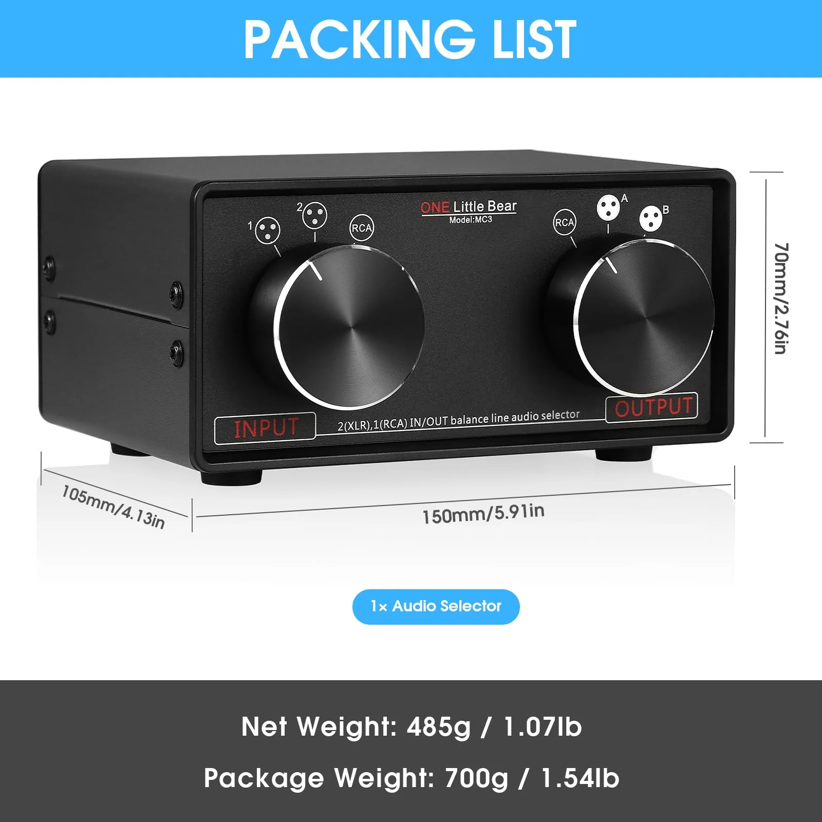 Nobsound Little Bear MC3 3-IN-3-OUT XLR Balanced/RCA Stereo Converter Audio Selector Splitter Box Passive Preamp XLR to RCA Audio Switch (XLR & RCA) - Image 5