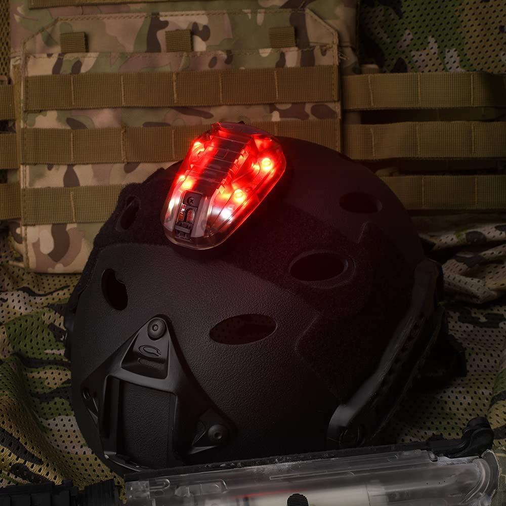 NOBUHIRO Tactical Helmet Signal Light Optional 4 Modes with Visible LED + IR Constant-on/Strobe, Waterproof Ladybird Survival Identification Lamp for Outdoor Sports BK-RED - Image 2