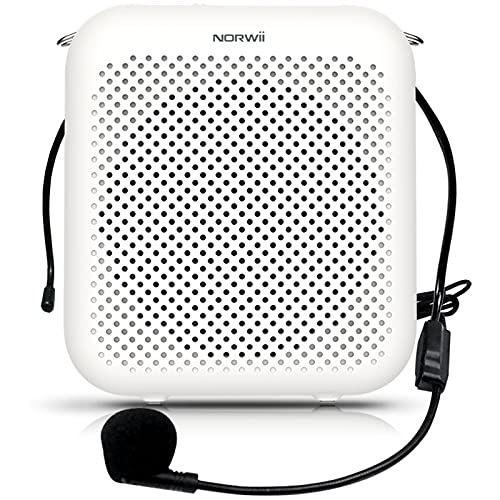NORWII Portable Voice Amplifier Mini Rechargeable with Wired Microphone Headset & Waistband, 4000mAh Personal Voice Amplifier for Teachers, Presentation, Tour Guides, Meeting, Coaches (White) White