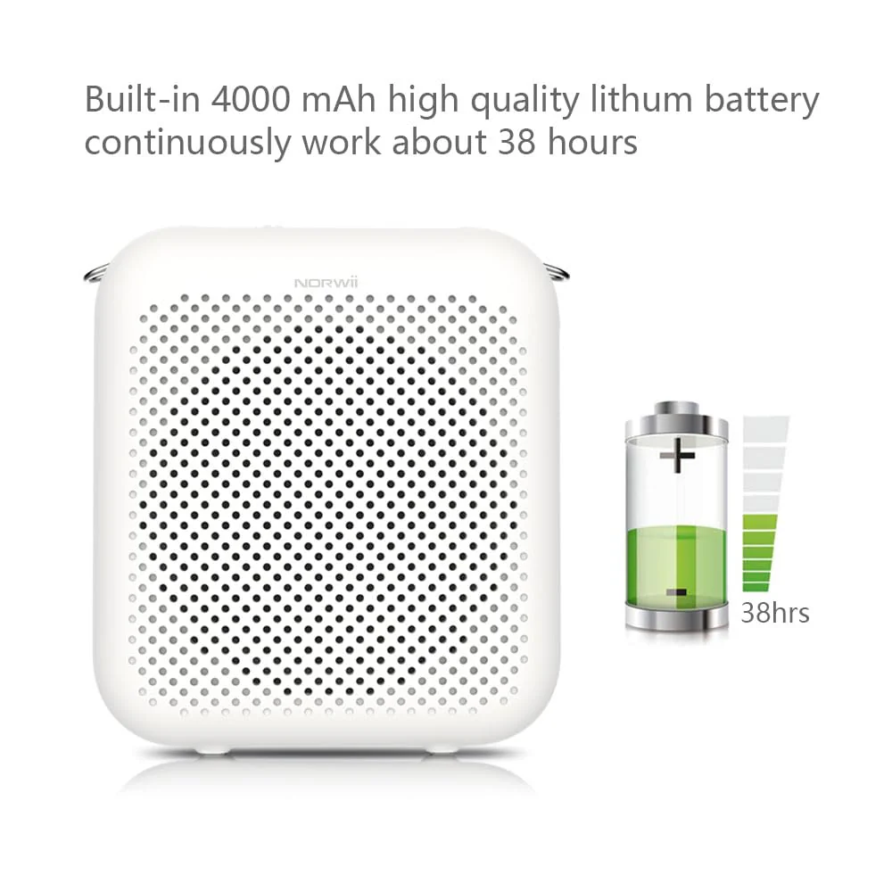 NORWII Portable Voice Amplifier Mini Rechargeable with Wired Microphone Headset & Waistband, 4000mAh Personal Voice Amplifier for Teachers, Presentation, Tour Guides, Meeting, Coaches (White) White - Image 5