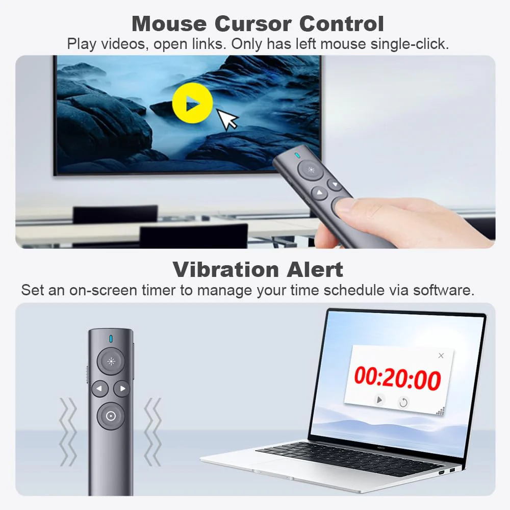 NORWII Presentation Clicker with Digital Pointer for TV LED LCD Screen, Presentation Remote, Slide Clicker, Wireless Presenter with Highlight, Magnify, Mouse Left Click - N95s Pro 32G(Green Light) USB A - Green - Image 4