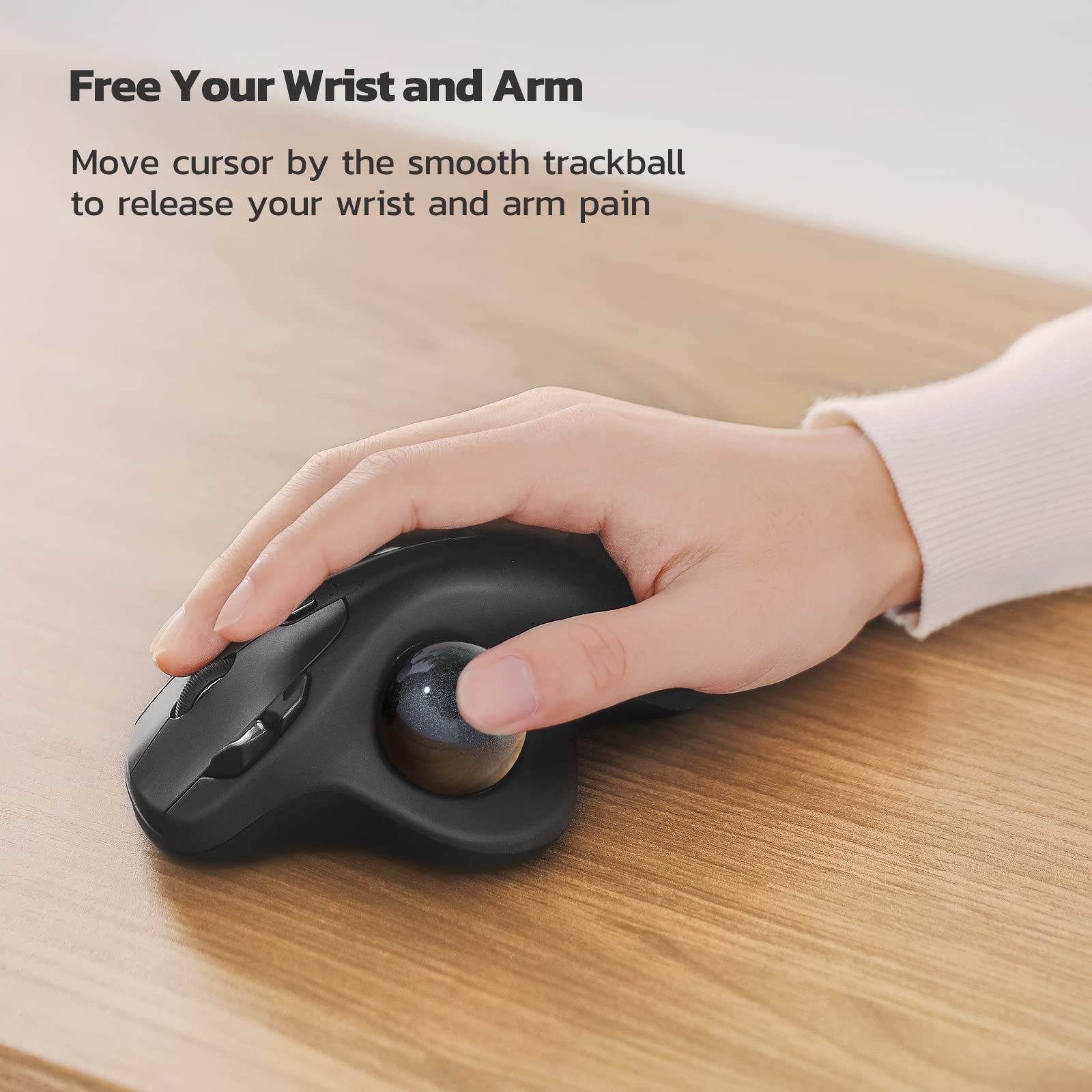 Nulea M501 Wireless Trackball Mouse, Rechargeable Ergonomic, Easy Thumb Control, Precise & Smooth Tracking, 3 Device Connection (Bluetooth or USB), Compatible for PC, Laptop, iPad, Mac, Windows. D-Black - Image 2