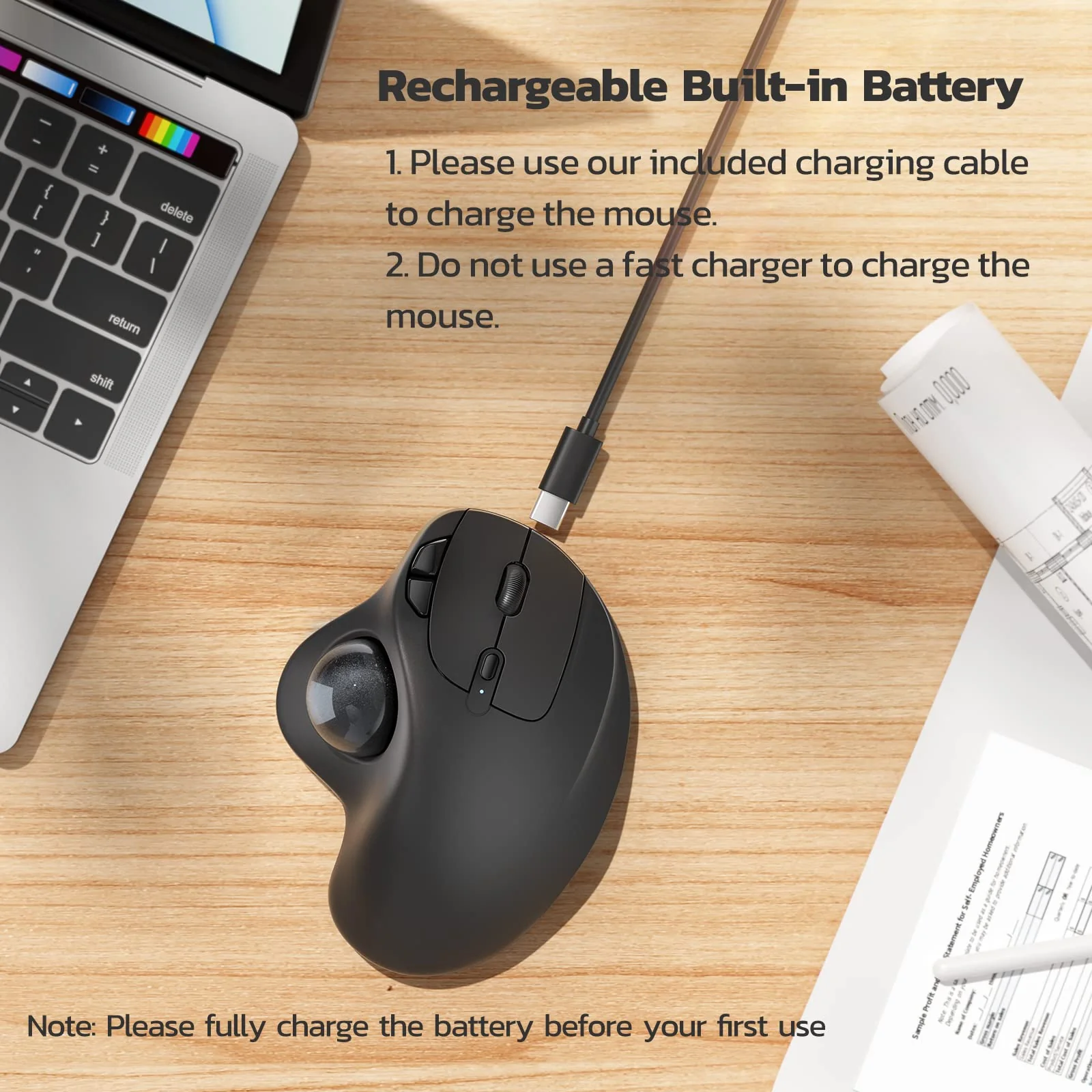 Nulea M501 Wireless Trackball Mouse, Rechargeable Ergonomic, Easy Thumb Control, Precise & Smooth Tracking, 3 Device Connection (Bluetooth or USB), Compatible for PC, Laptop, iPad, Mac, Windows. D-Black - Image 5