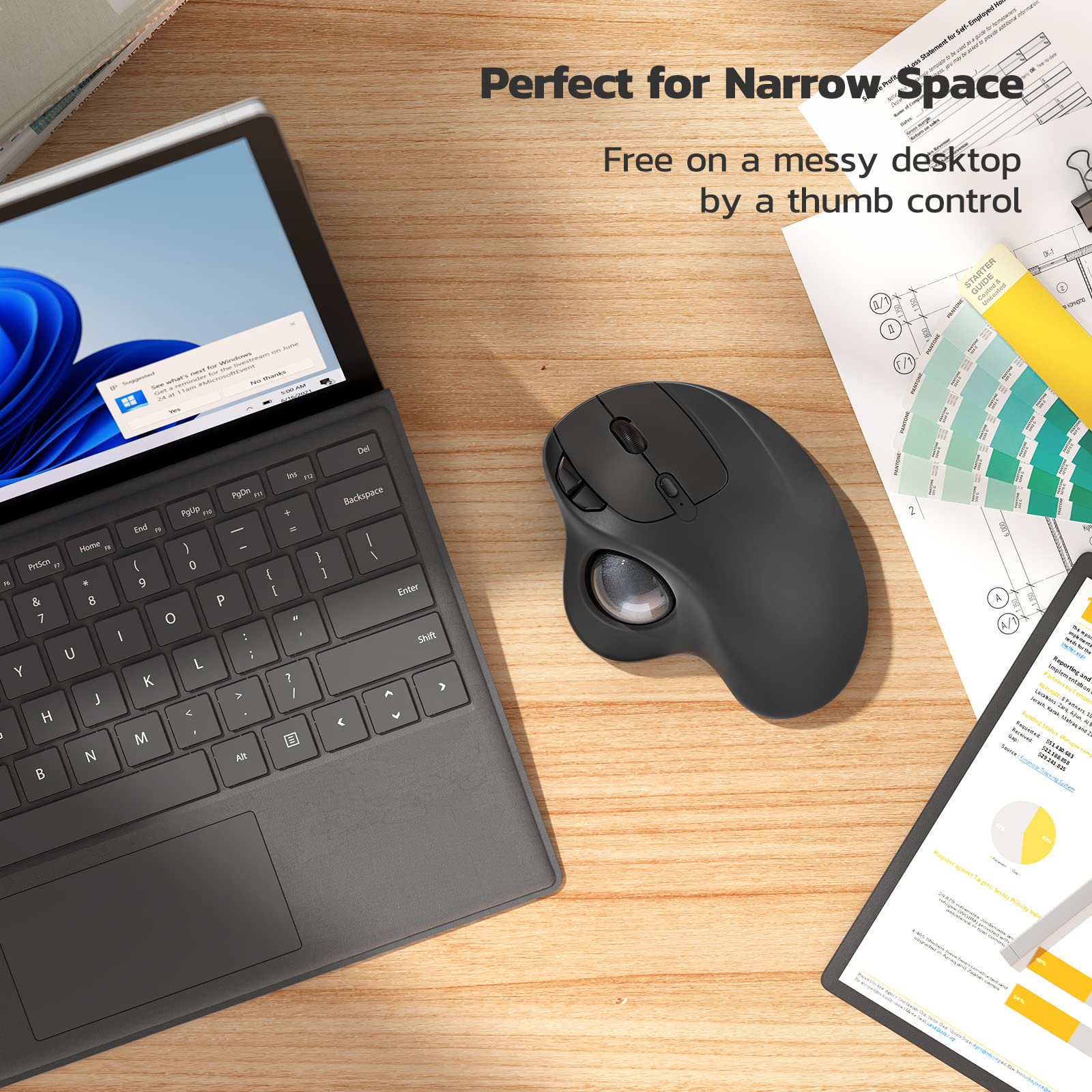 Nulea M501 Wireless Trackball Mouse, Rechargeable Ergonomic, Easy Thumb Control, Precise & Smooth Tracking, 3 Device Connection (Bluetooth or USB), Compatible for PC, Laptop, iPad, Mac, Windows. D-Black - Image 6