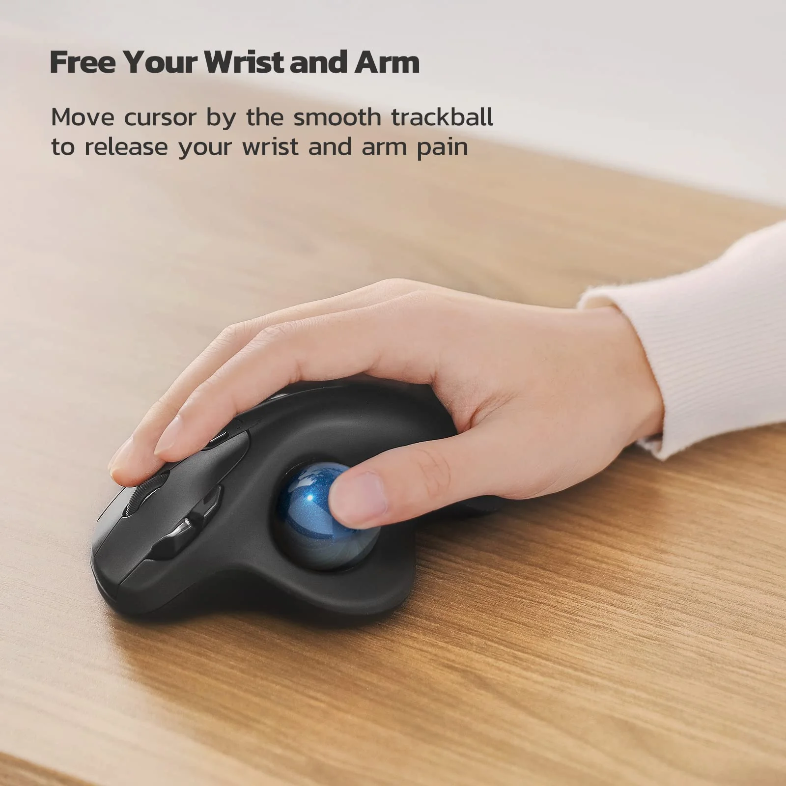 Nulea M501 Wireless Trackball Mouse, Rechargeable Ergonomic, Easy Thumb Control, Precise & Smooth Tracking, 3 Device Connection (Bluetooth or USB Receiver), Compatible for PC, Laptop, Mac, Windows. B-Blue - Image 2