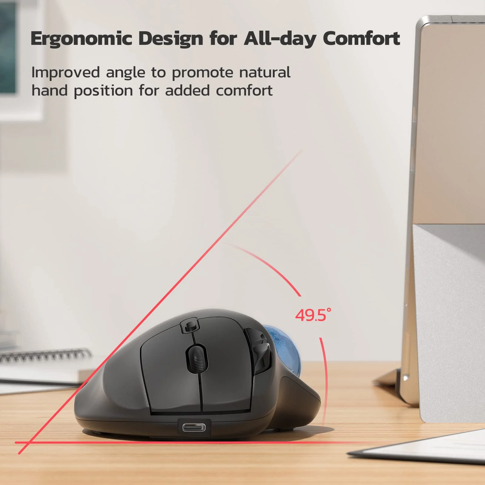 Nulea M501 Wireless Trackball Mouse, Rechargeable Ergonomic, Easy Thumb Control, Precise & Smooth Tracking, 3 Device Connection (Bluetooth or USB Receiver), Compatible for PC, Laptop, Mac, Windows. B-Blue - Image 3