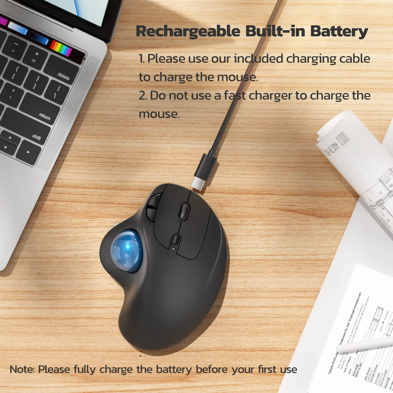 Nulea M501 Wireless Trackball Mouse, Rechargeable Ergonomic, Easy Thumb Control, Precise & Smooth Tracking, 3 Device Connection (Bluetooth or USB Receiver), Compatible for PC, Laptop, Mac, Windows. B-Blue - Image 5