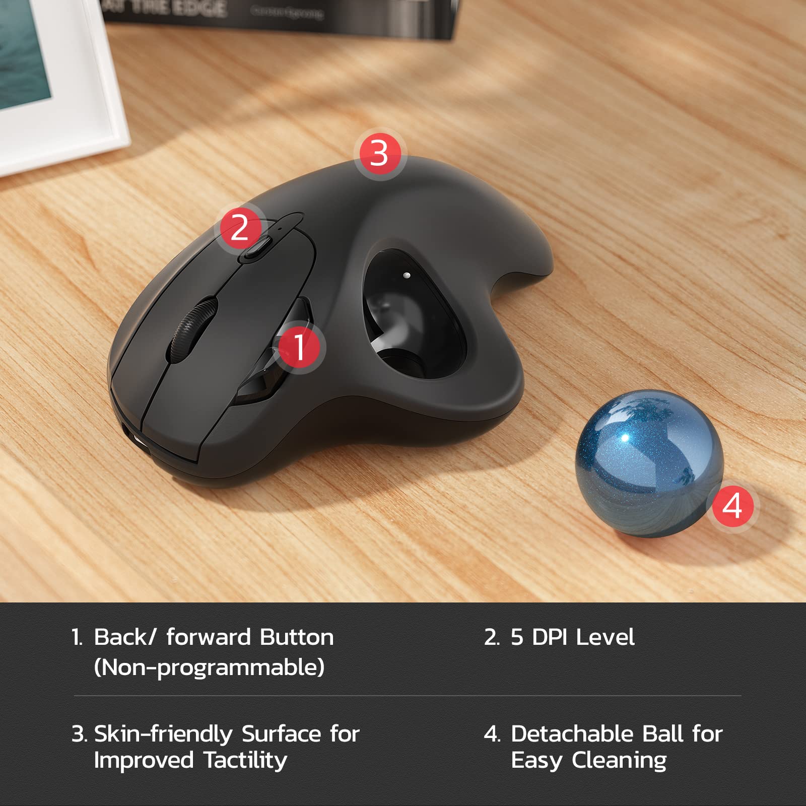 Nulea M501 Wireless Trackball Mouse, Rechargeable Ergonomic, Easy Thumb Control, Precise & Smooth Tracking, 3 Device Connection (Bluetooth or USB Receiver), Compatible for PC, Laptop, Mac, Windows. B-Blue - Image 6