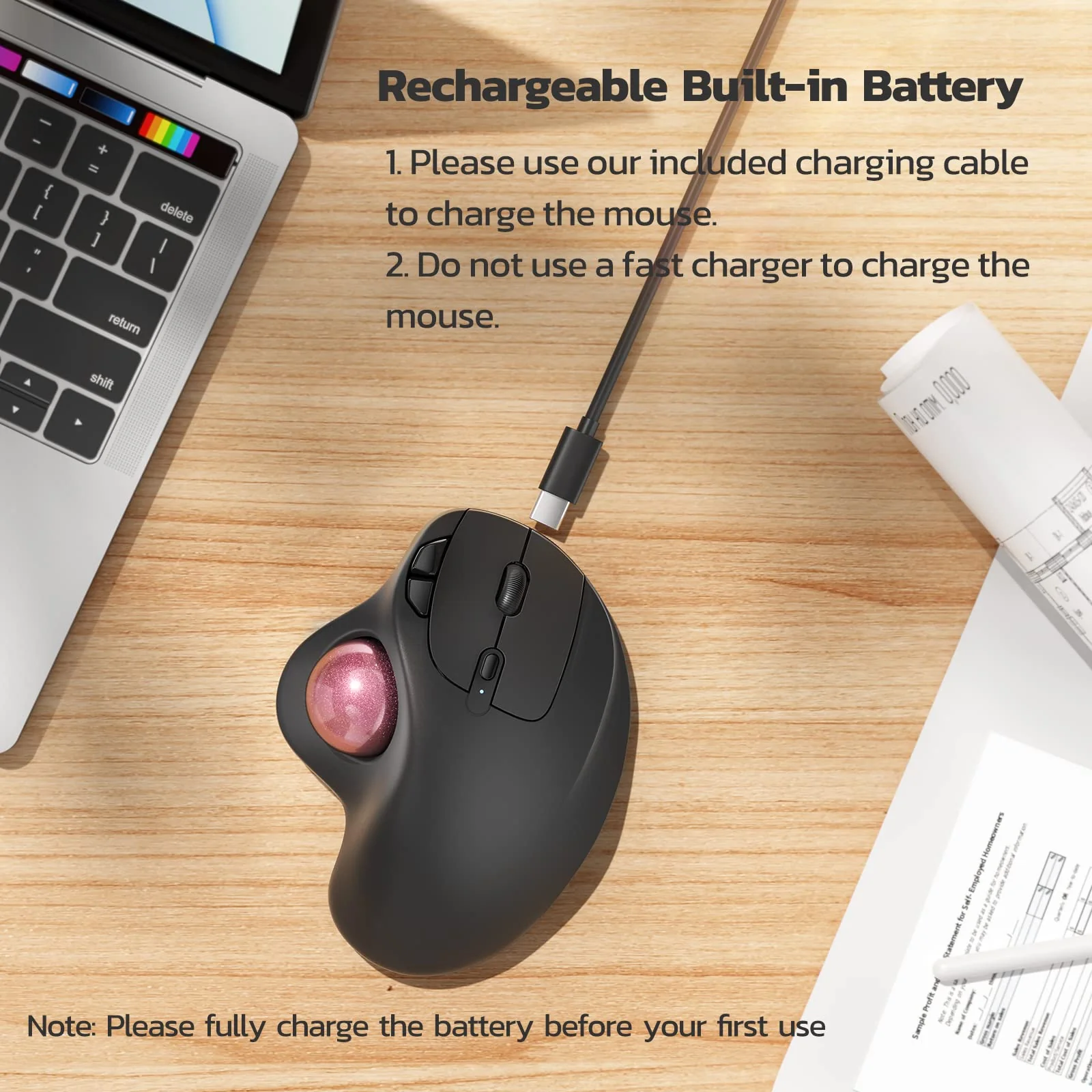 Nulea M501 Wireless Trackball Mouse, Rechargeable Ergonomic, Easy Thumb Control, Precise & Smooth Tracking, 3 Device Connection (Bluetooth or USB Receiver), Compatible for PC, Laptop, Mac, Windows. F-Pink - Image 5