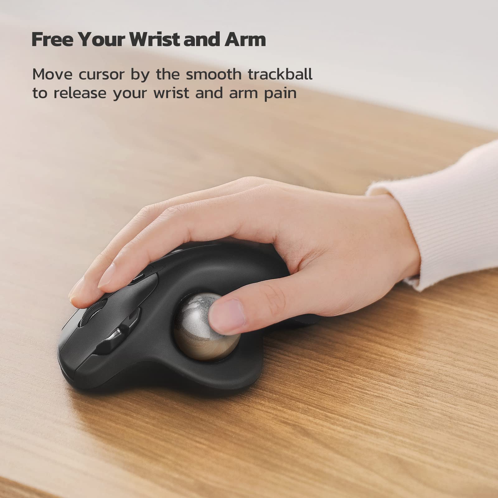 Nulea M501 Wireless Trackball Mouse, Rechargeable Ergonomic, Easy Thumb Control, Precise & Smooth Tracking, 3 Device Connection (Bluetooth or USB Receiver), Compatible for PC, Laptop, Mac, Windows. G-Silver - Image 2