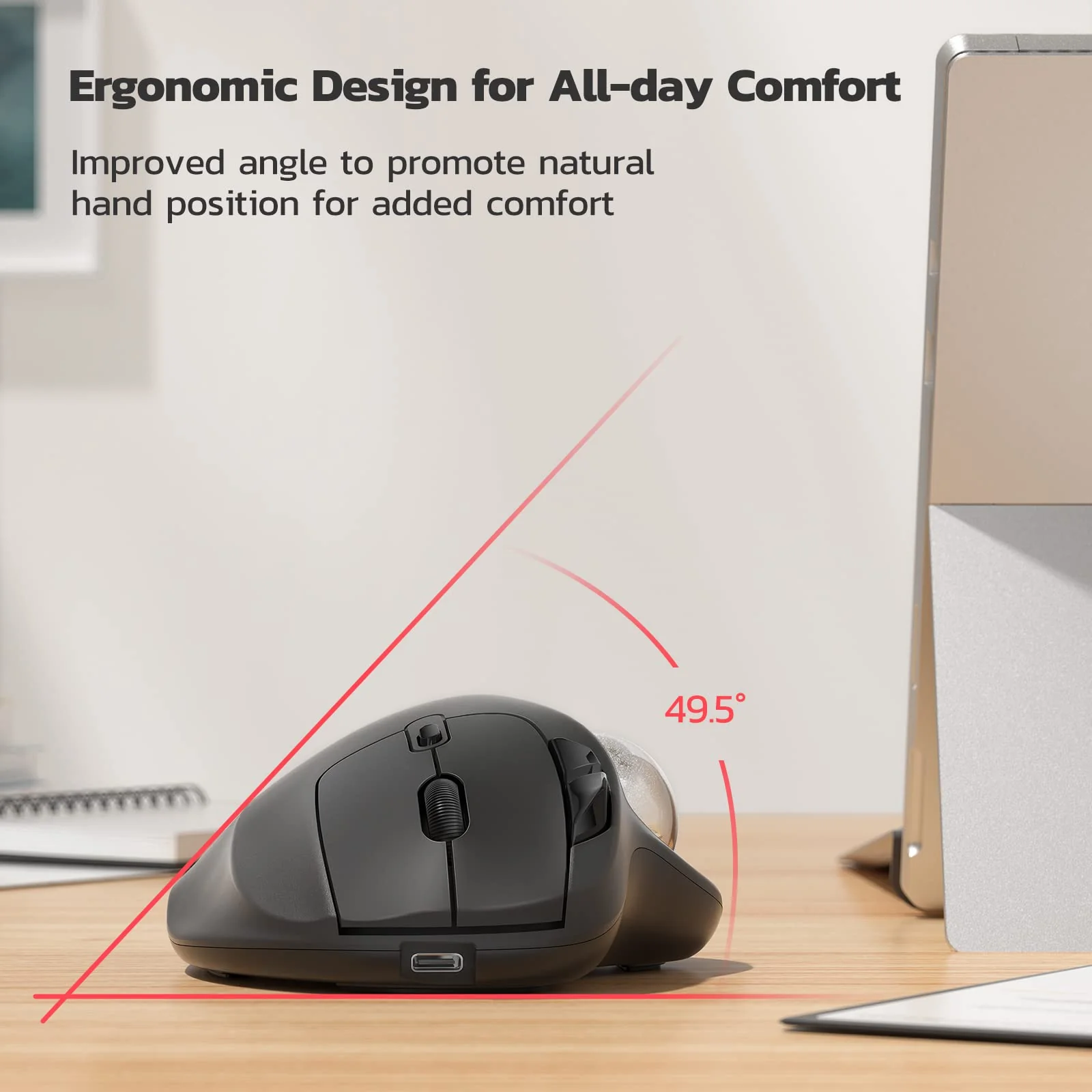 Nulea M501 Wireless Trackball Mouse, Rechargeable Ergonomic, Easy Thumb Control, Precise & Smooth Tracking, 3 Device Connection (Bluetooth or USB Receiver), Compatible for PC, Laptop, Mac, Windows. G-Silver - Image 3