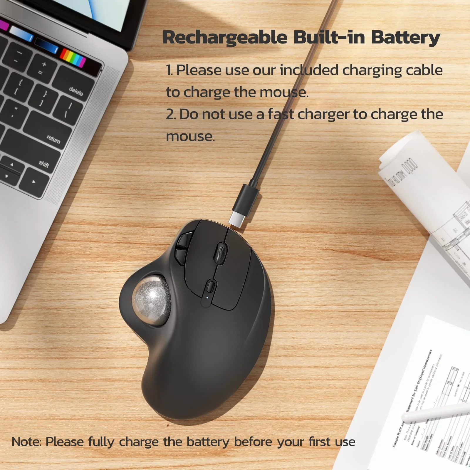 Nulea M501 Wireless Trackball Mouse, Rechargeable Ergonomic, Easy Thumb Control, Precise & Smooth Tracking, 3 Device Connection (Bluetooth or USB Receiver), Compatible for PC, Laptop, Mac, Windows. G-Silver - Image 5