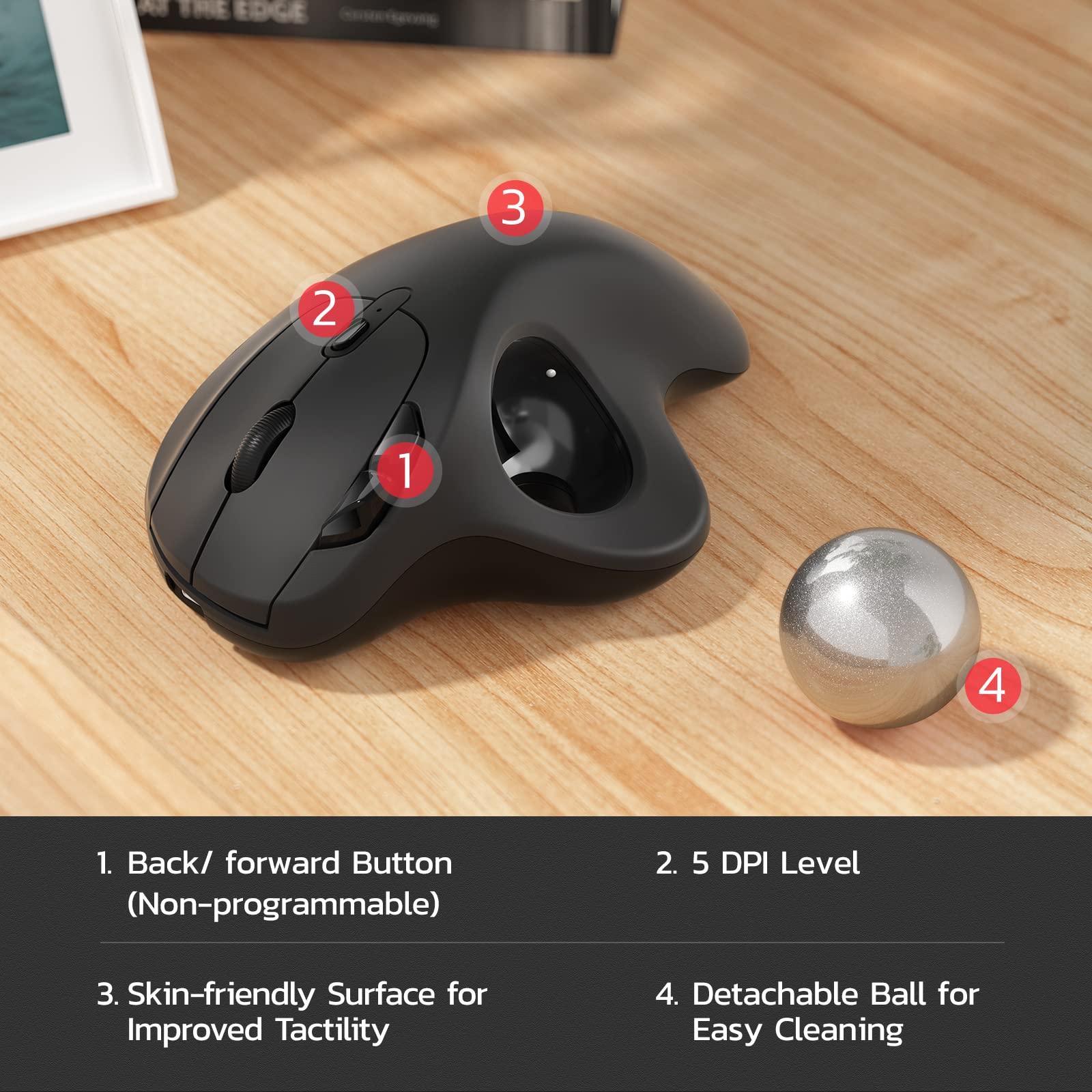 Nulea M501 Wireless Trackball Mouse, Rechargeable Ergonomic, Easy Thumb Control, Precise & Smooth Tracking, 3 Device Connection (Bluetooth or USB Receiver), Compatible for PC, Laptop, Mac, Windows. G-Silver - Image 7