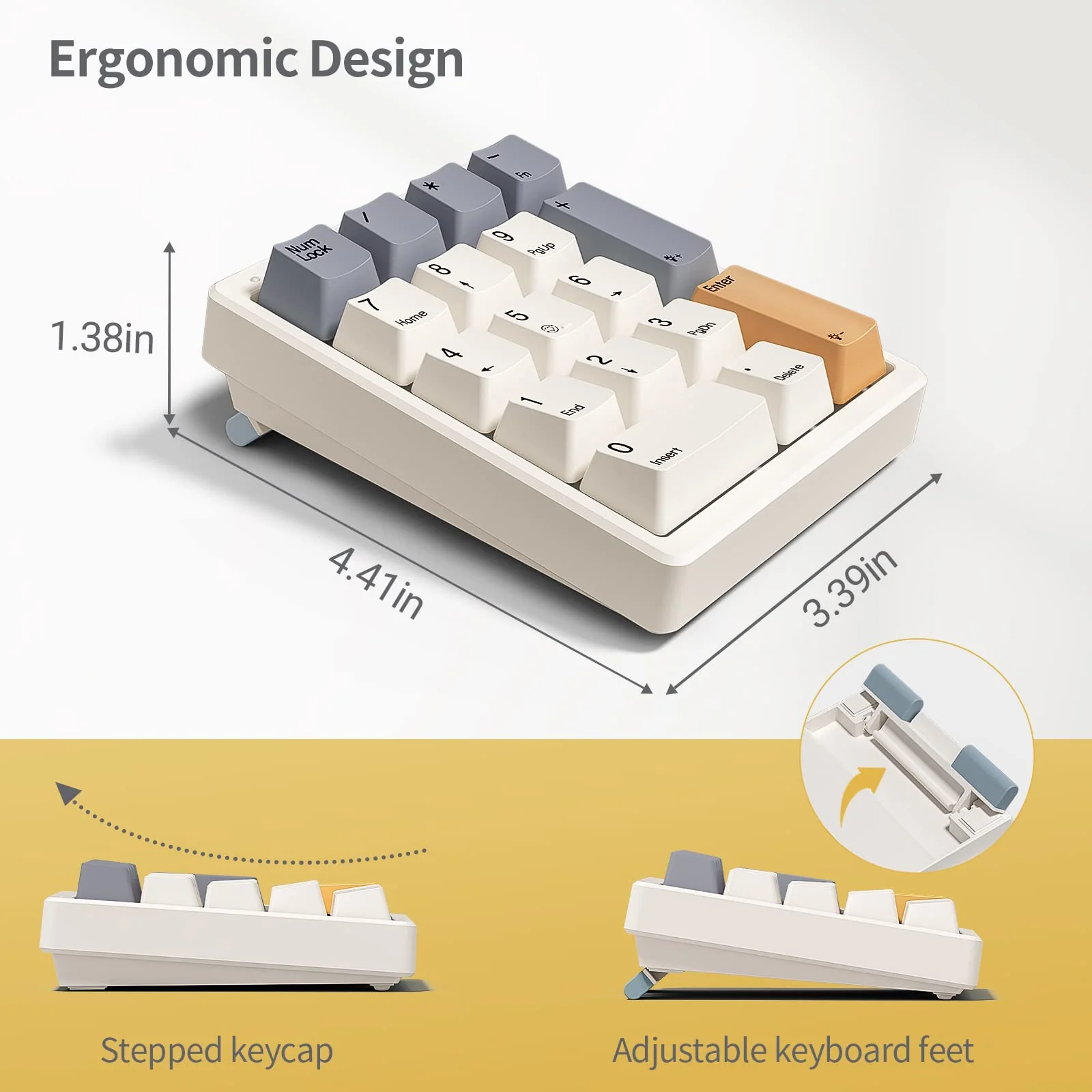 Number Pad, Mechanical Numpad Wired USB Standard 17 Keys Numeric Keypad with PBT Keycaps White Backlit Keypad for Laptop PC TKL Keyboards (Brown Switch) Brown switch - Image 6