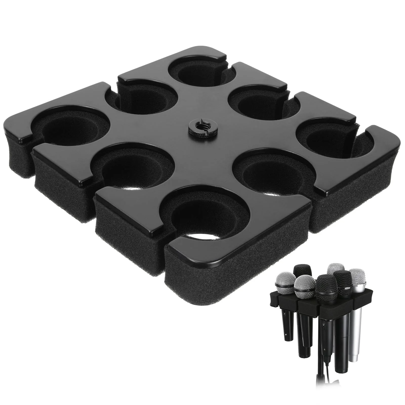 Numhag Multi Microphone Holder Holds Up to 8 Mics, Ideal Mics Holder for Stage Organization and Display, with 3/8""-16 Threaded Adapter, Aluminum, Black, Numhag_micholder_fx_8_00188