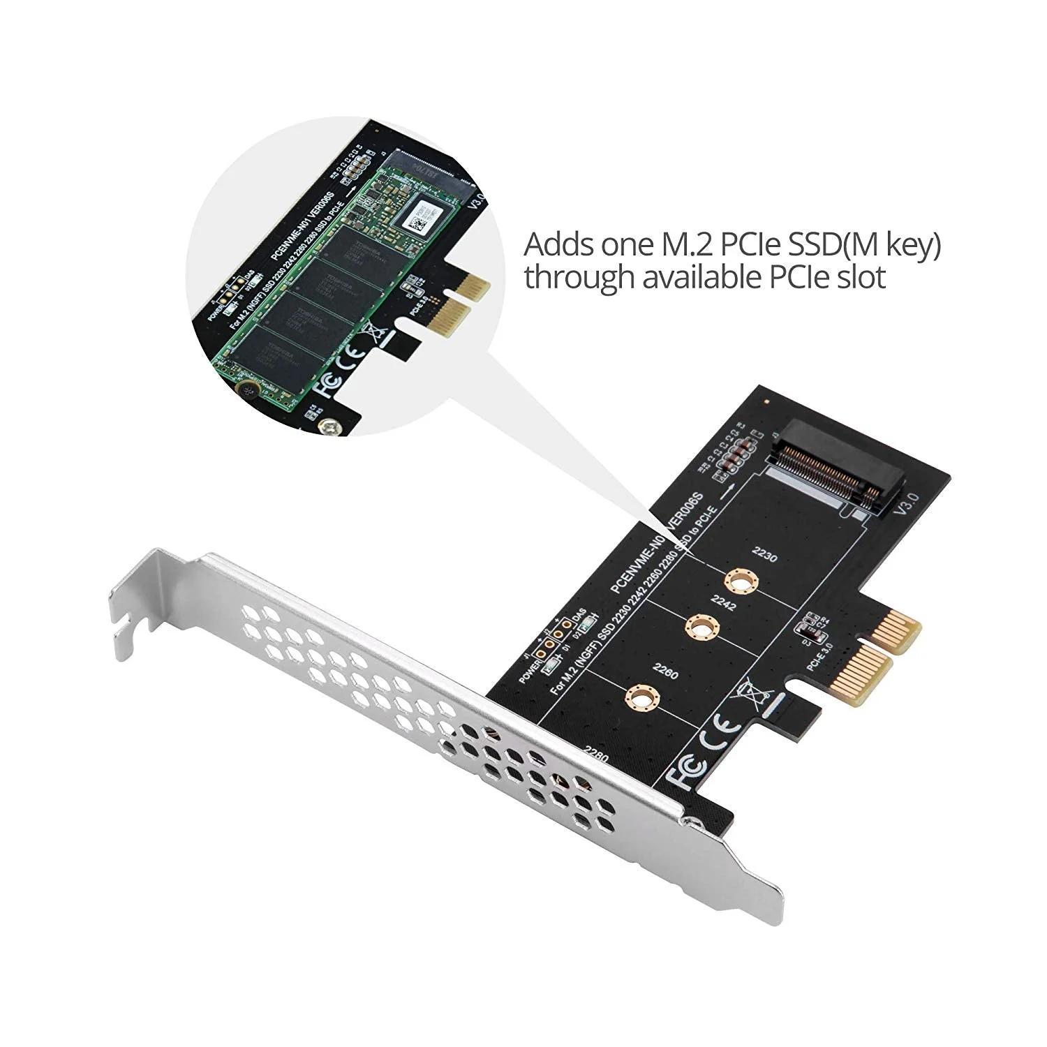 NVME M.2 SSD M-Key to PCI-e 3.0 x1 Host Controller Expansion Card,Supports M2 NGFF PCI-e 3.0, 2.0 or 1.0, NVME or AHC 2280, 2260, 2242, 2230 Solid State Drives with Low Profile BRAC PCLE-KEY M Adapter - Image 2
