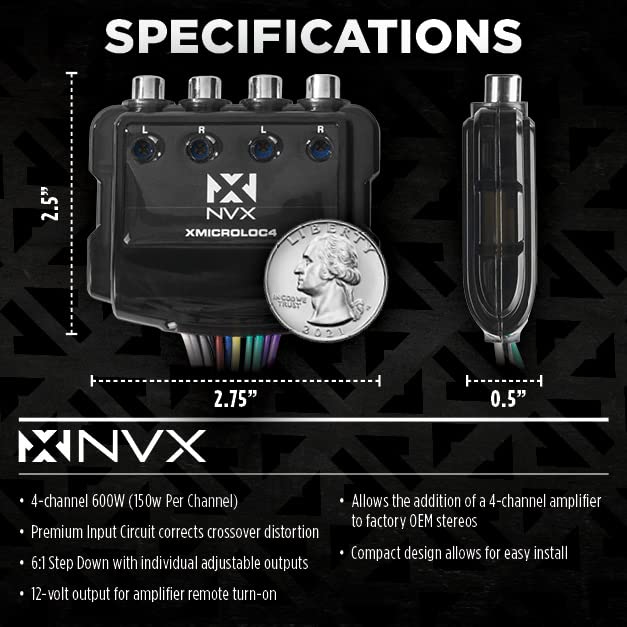 NVX XMICROLOC4 | 600W 4-Channel Speaker Cable to RCA Adjustable Line Output Converter with Remote Turn On Trigger - Image 5