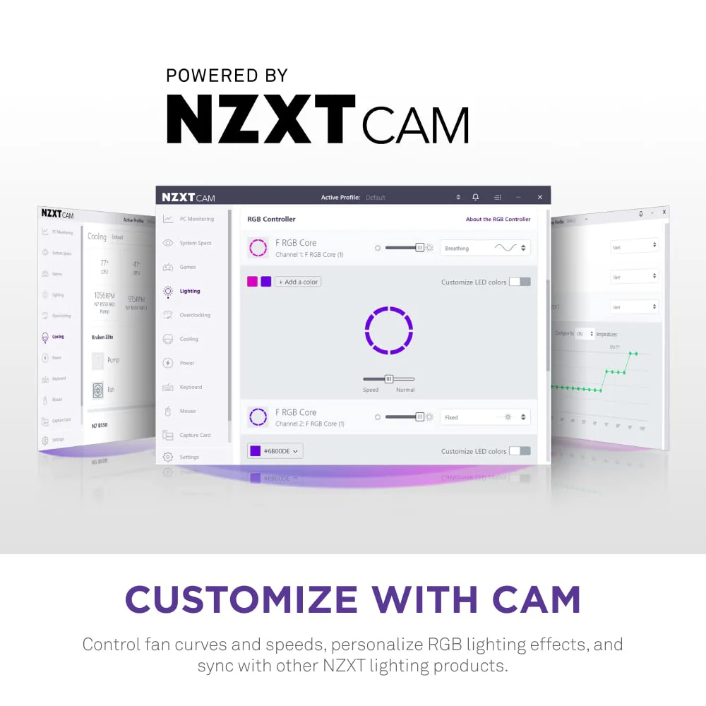 NZXT F120 RGB Core - 120mm Hub Mounted RGB Fan - 8 Individually Controllable LEDs - Semi Transparent Fan Blades - Hydrodynamic Bearing - PWM Control - CAM Software - Black 120mm Schwarz - Image 7