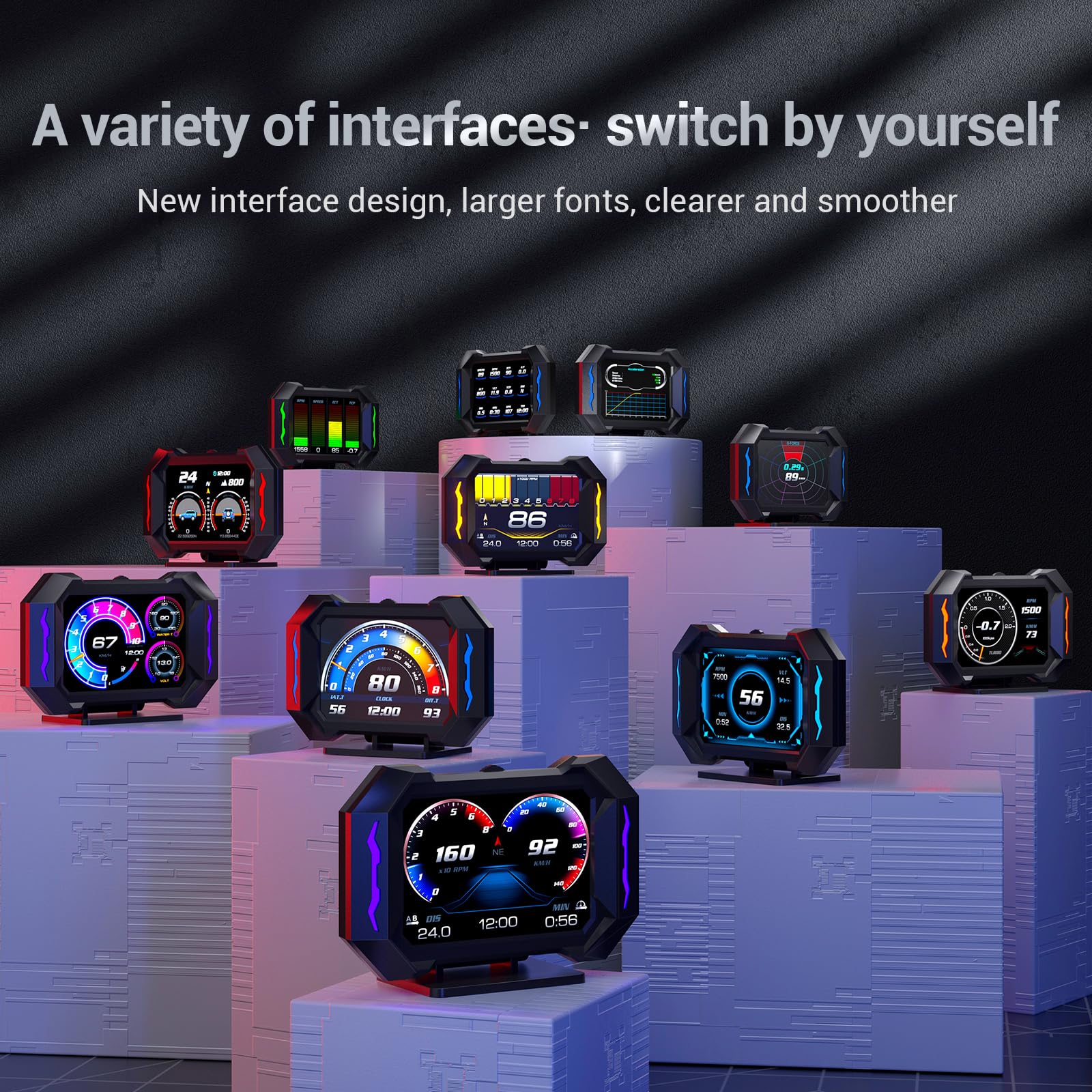 OBD2 Gauge Car HUD Head Up Display Multifunctional Digital Gauge,Car Speedometer GPS Tachometer Water Temperature Oil Temperature Volt Inclinometer Boost Gauge RPM Meter for Most Vehicles - Image 3