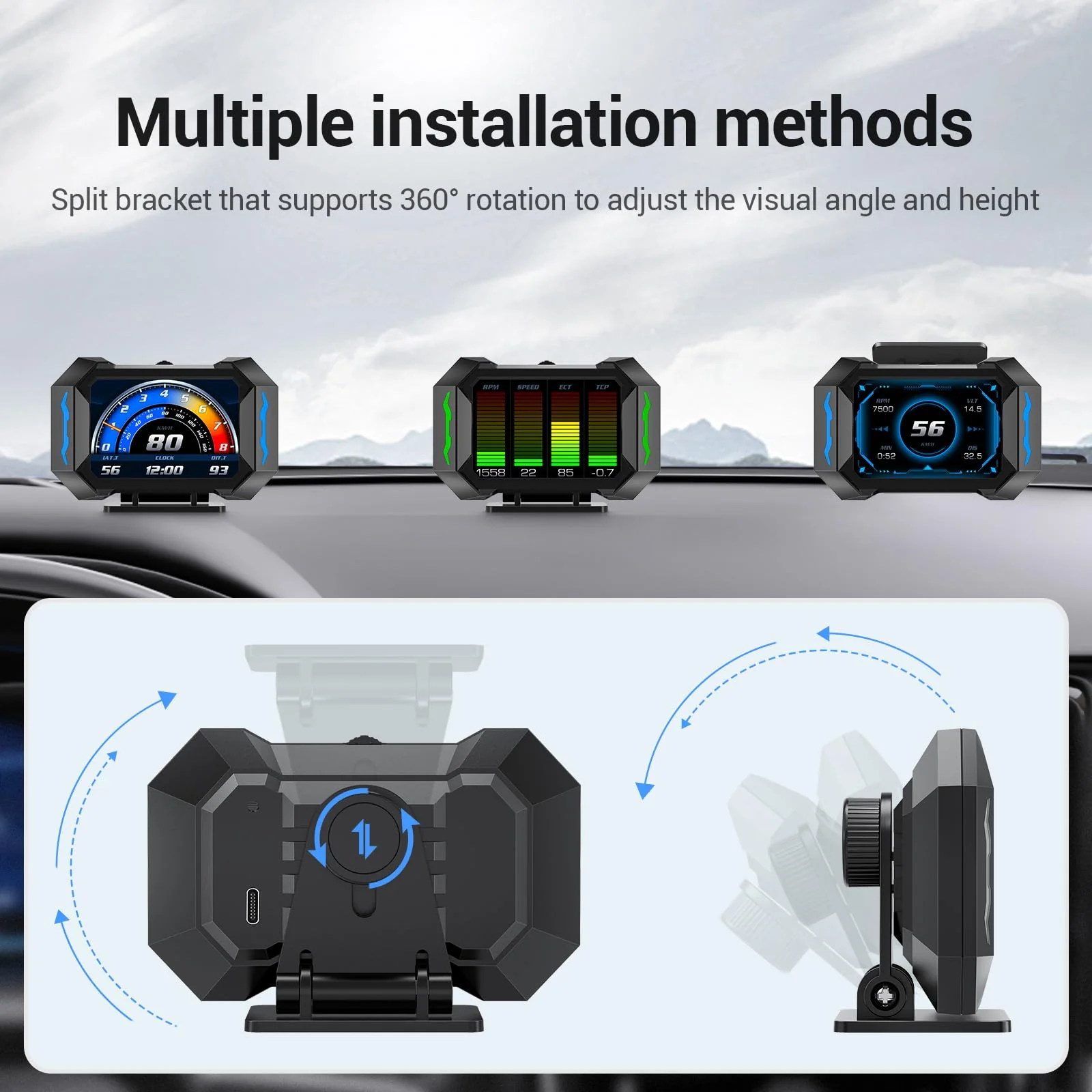 OBD2 Gauge Car HUD Head Up Display Multifunctional Digital Gauge,Car Speedometer GPS Tachometer Water Temperature Oil Temperature Volt Inclinometer Boost Gauge RPM Meter for Most Vehicles - Image 4