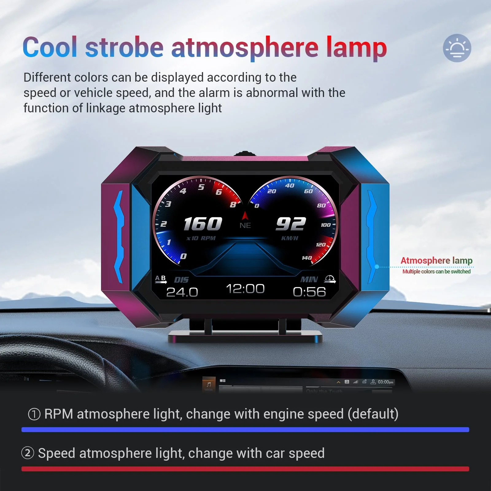 OBD2 Gauge Car HUD Head Up Display Multifunctional Digital Gauge,Car Speedometer GPS Tachometer Water Temperature Oil Temperature Volt Inclinometer Boost Gauge RPM Meter for Most Vehicles - Image 9