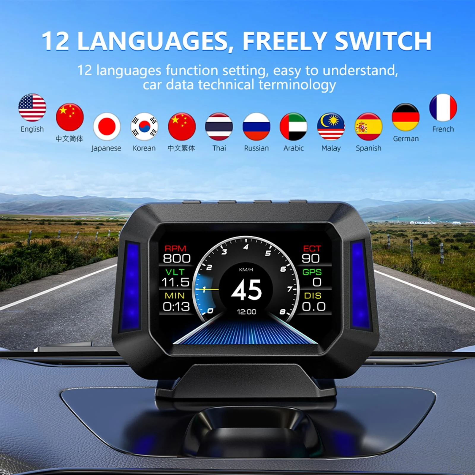 Obd2 Gauge Display P21, Heads Up Display for Cars, Displaying Multiple Functions, Speedometer, Slope Meter, Suitable for All Car - Image 4