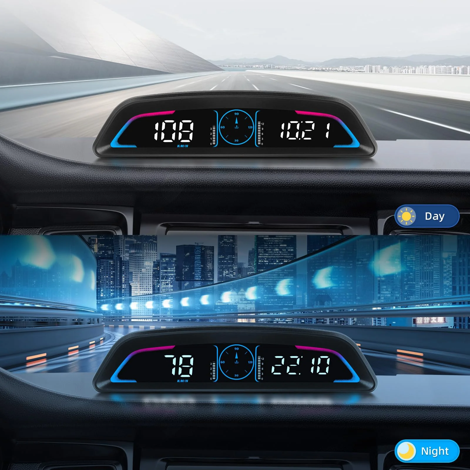 OBD2 Head Up Display for Car, OBD2 Head-Up Display for Cars HUD Digital Speedometer MPH Heads Up Display 5.5 inch with Time, Mileage, RPM, Voltage, Water Temp, Overspeed Alarm, Fatigued Driving Alert - Image 6