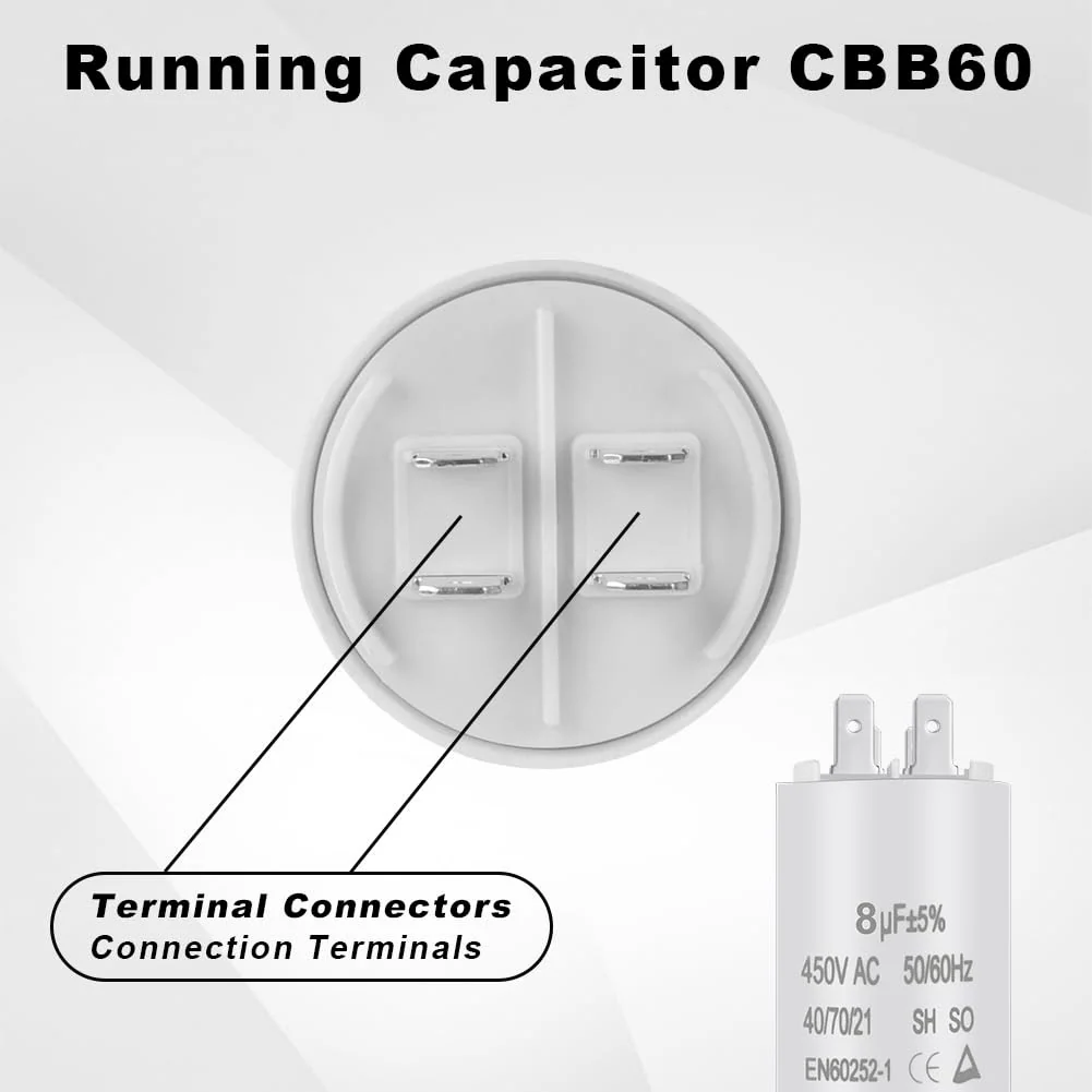 OFFCUP Motor Capacitor CBB60 Starting Capacitor 8μF 450V Capacitor 8μF 450V CBB60 Capacitor Plug Suitable for Electric Motors and Swimming Pool Pumps Electric Motor, 50/60Hz 8µF - Image 5
