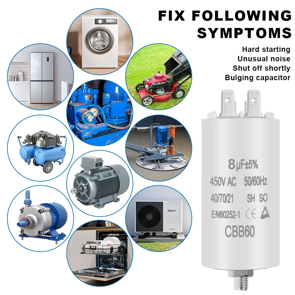 OFFCUP Motor Capacitor CBB60 Starting Capacitor 8μF 450V Capacitor 8μF 450V CBB60 Capacitor Plug Suitable for Electric Motors and Swimming Pool Pumps Electric Motor, 50/60Hz 8µF - Image 6