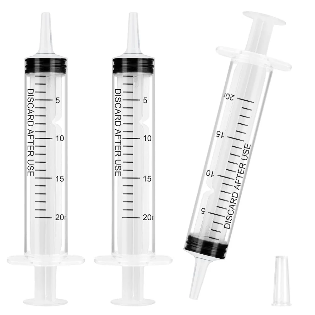 OFFCUP Plastic Syringe 20 ml, Pack of 3 Disposable Syringes, Feeding Syringe, Plastic Tube, for Small Pet Feeding, Engine Oil or Brake Fluid [Not Medical Use] 20 ml x 3