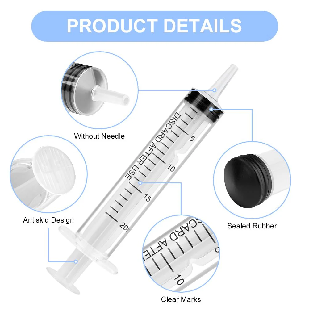 OFFCUP Plastic Syringe 20 ml, Pack of 3 Disposable Syringes, Feeding Syringe, Plastic Tube, for Small Pet Feeding, Engine Oil or Brake Fluid [Not Medical Use] 20 ml x 3 - Image 3