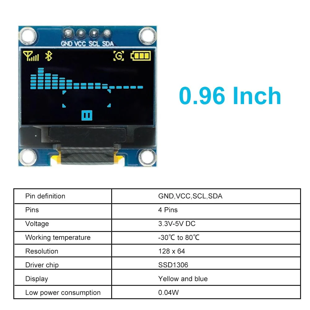 OLED Display, I2C Screen Display Module, Display Module, Self-Luminous Display Board, 0.96 Inch 128 x 64 Pixels, I2C 3.3V-5V, 4 Pins, Clear and Easy to Read Information - Image 4