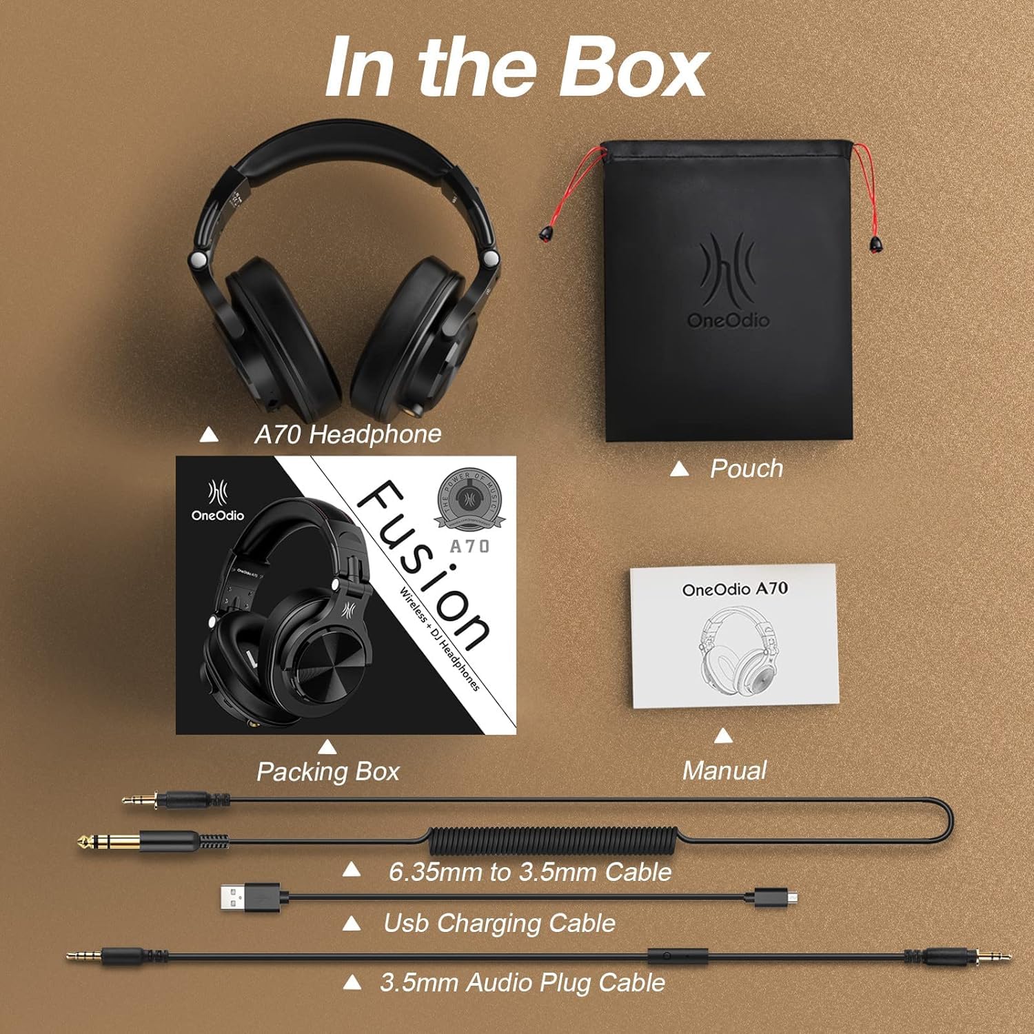 OneOdio A70 Bluetooth Over Ear Headphones, Wireless Headphones w/ 72H Playtime, Hi-Res, 3.5mm/6.35mm Wired Audio Jack for Studio Monitor & Mixing DJ Guitar AMP, Computer Laptop PC Tablet - Black - Image 8