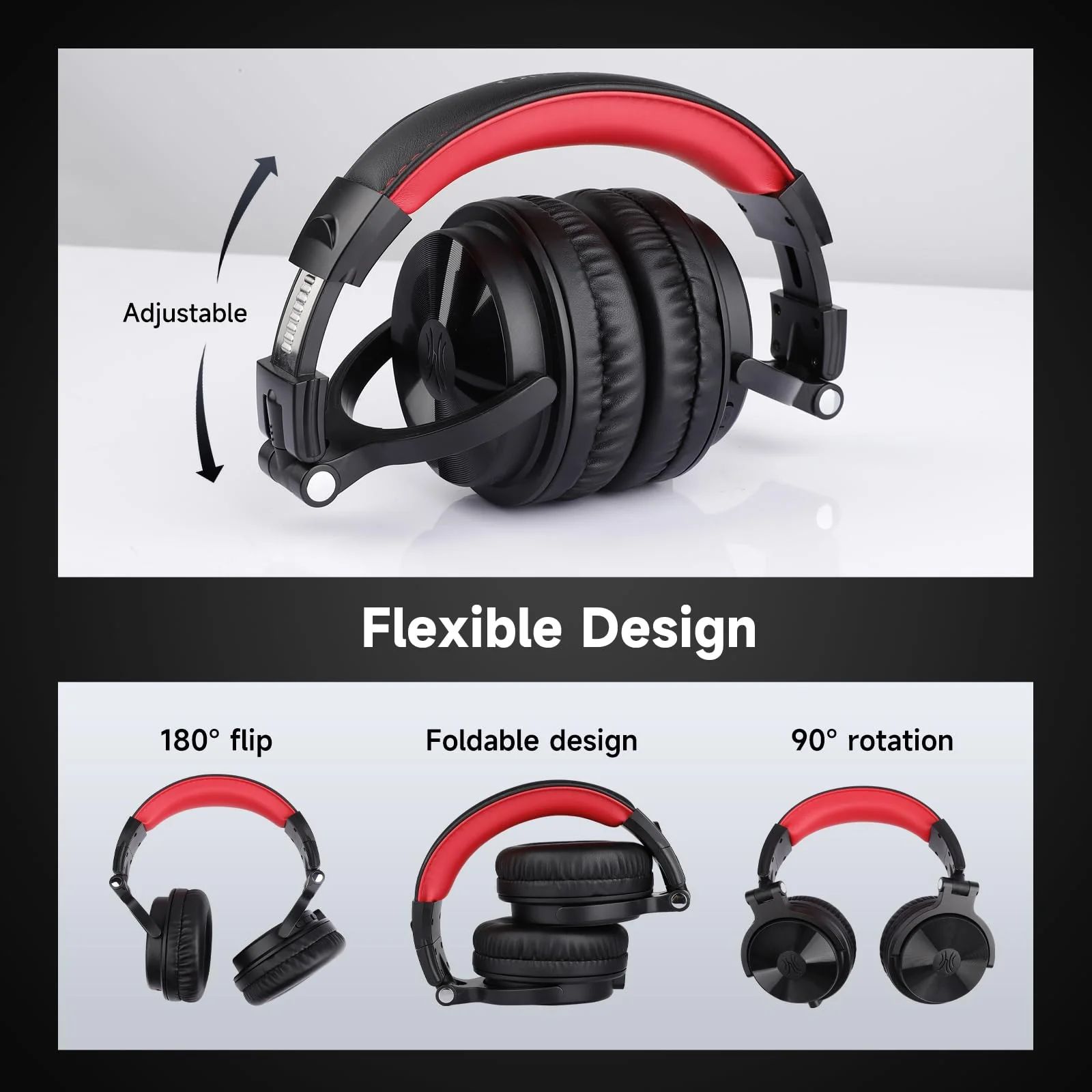 OneOdio Bluetooth Over Ear Headphones, 110 Hrs Wireless/Wired Stereo Sound Foldable Headsets with Deep Bass 50mm Neodymium Drivers for PC/Phone/Tablet - Studio Wireless Pro C, Red - Image 5