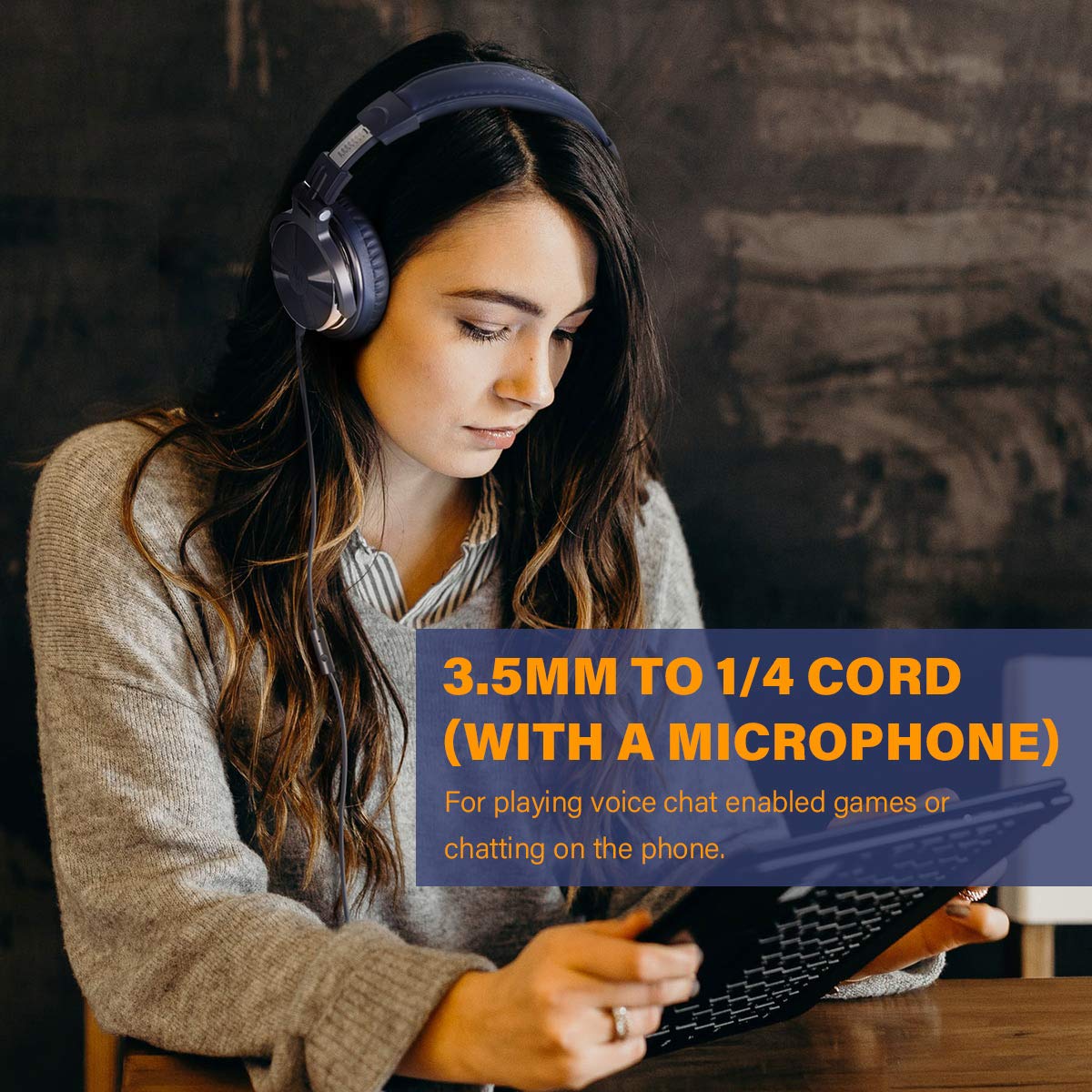 OneOdio Over Ear Headphone, Wired Bass Headsets with 50mm Driver, Foldable Lightweight Headphones with Share Port and Mic for Recording Monitoring Mixing Podcast Guitar PC TV (Dark Blue) Dark Blue One Size - Image 5