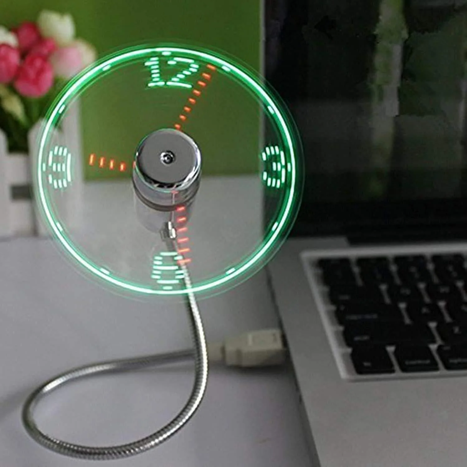 ONXE LED USB Clock Fan with Real Time Display Function,USB Clock Fans,Silver,1 Year Warranty (Clock)