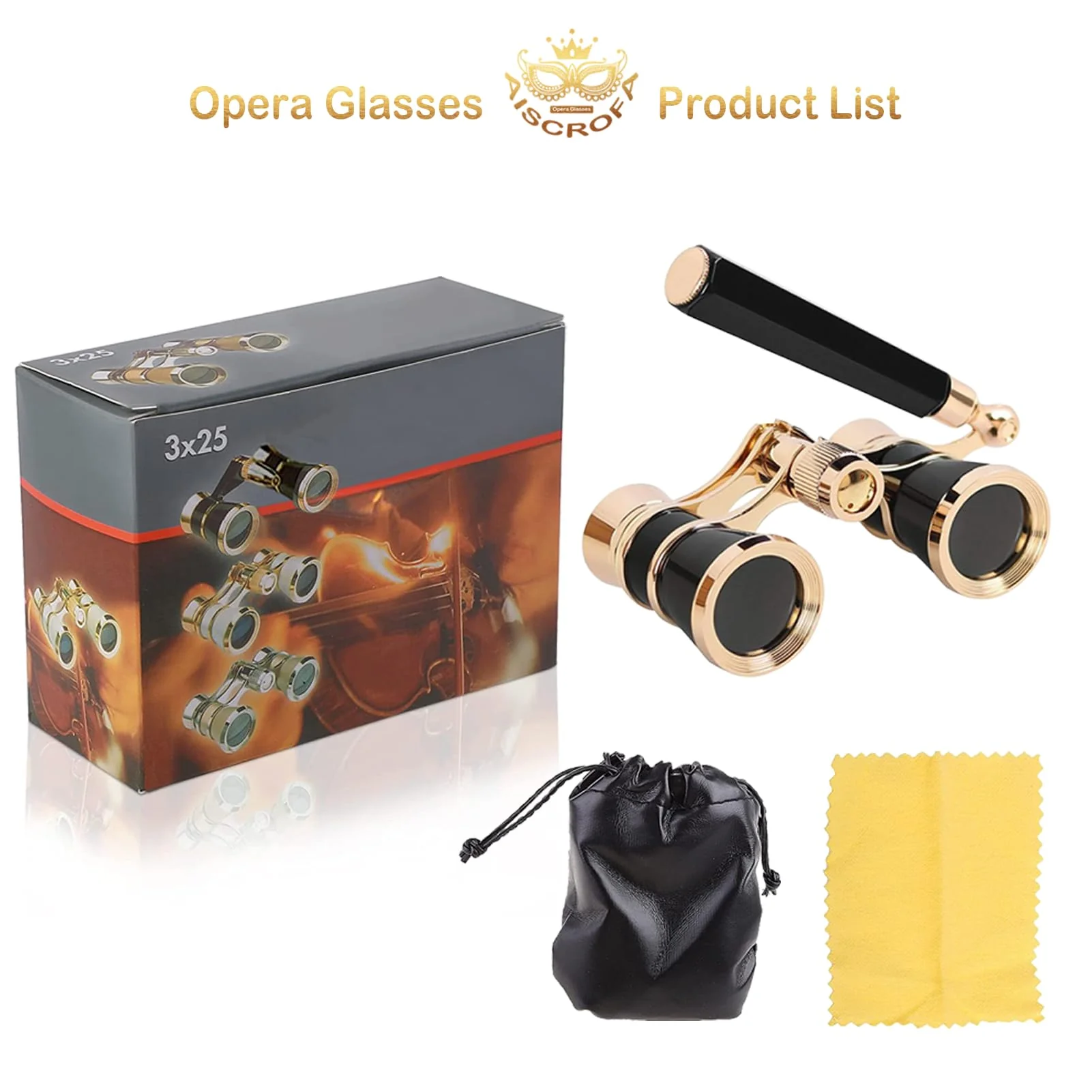 Opera Glasses,3X25 Theater Binoculars with Foldable and Extendable Handle,Mini Binocular Compact Lightweight,Portable Theater Glasses for Adults Kids Women in Musical Concert Black with Handle - Image 5