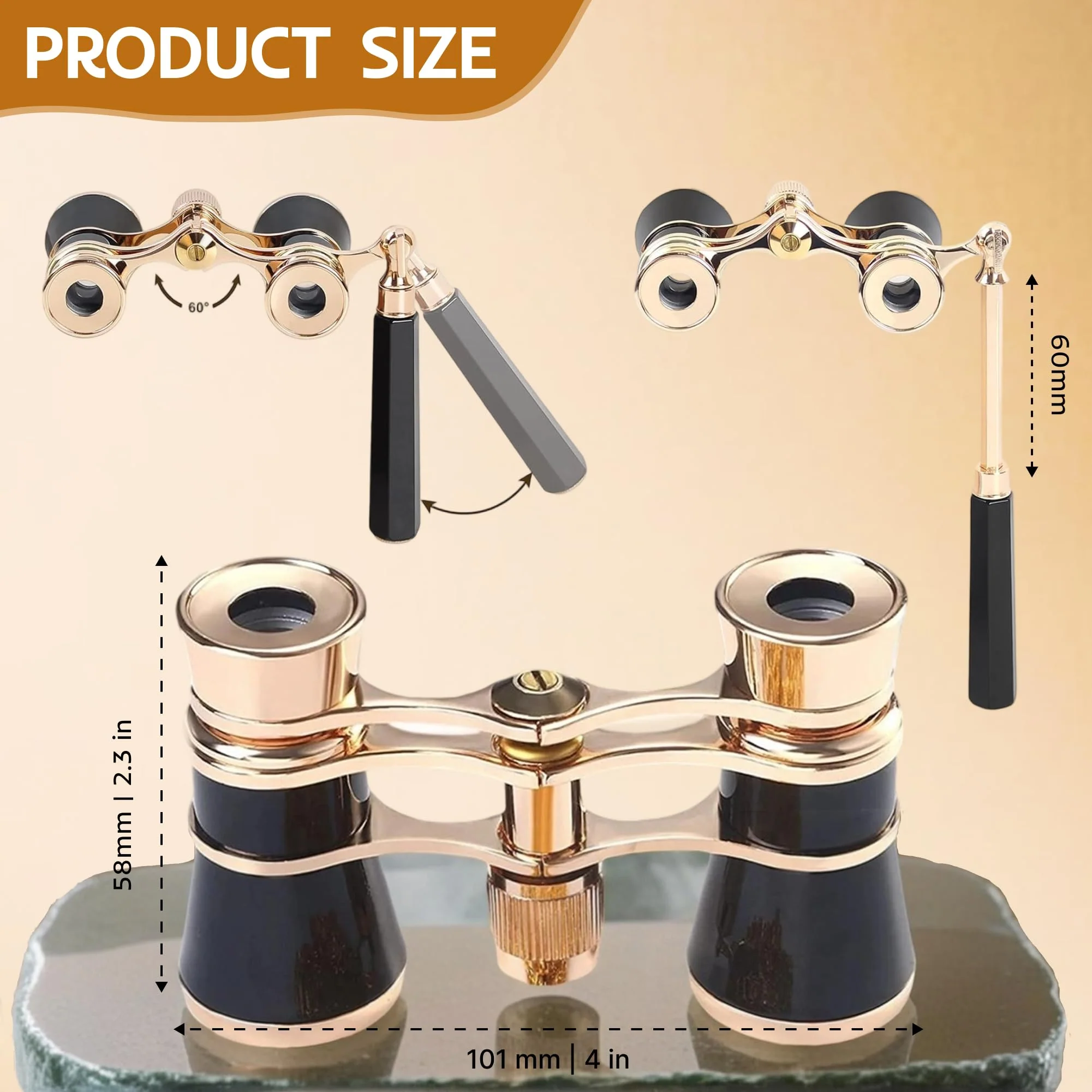 Opera Glasses Binoculars,3X25 Theater Binoculars with Foldable Handle for Adults Kids Women,Small Portable Opera Glasses for Theater and Concert Viewing (Black with Handle) Black with Handle - Image 2