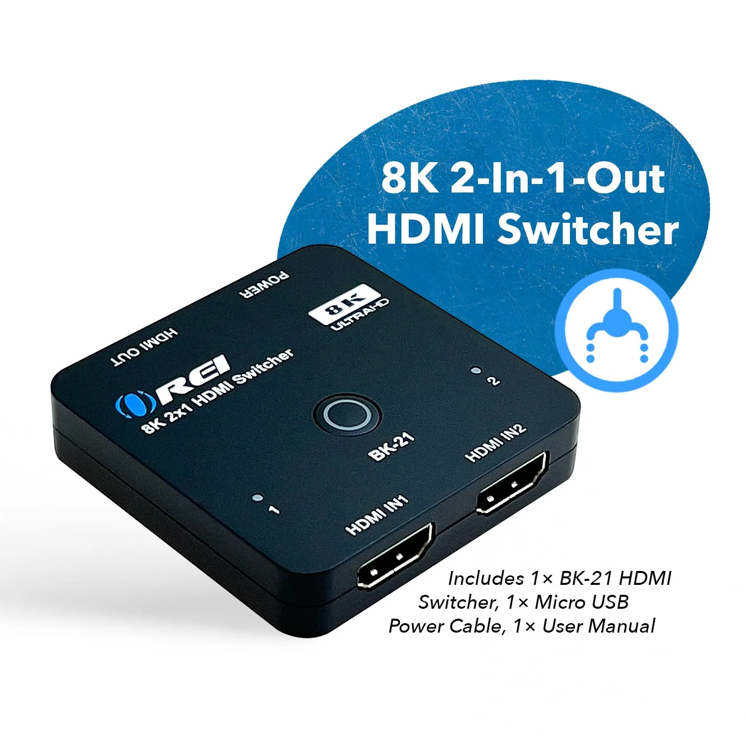 OREI 8K 2x1 HDMI Switch 4K @ 120hz, Auto HDMI Selector 48Gbps High Resolution Switch Between 2 Inputs Prefect for Gaming, PS5, Xbox, HDR10, Dolby Vision 8K Switch - Image 2