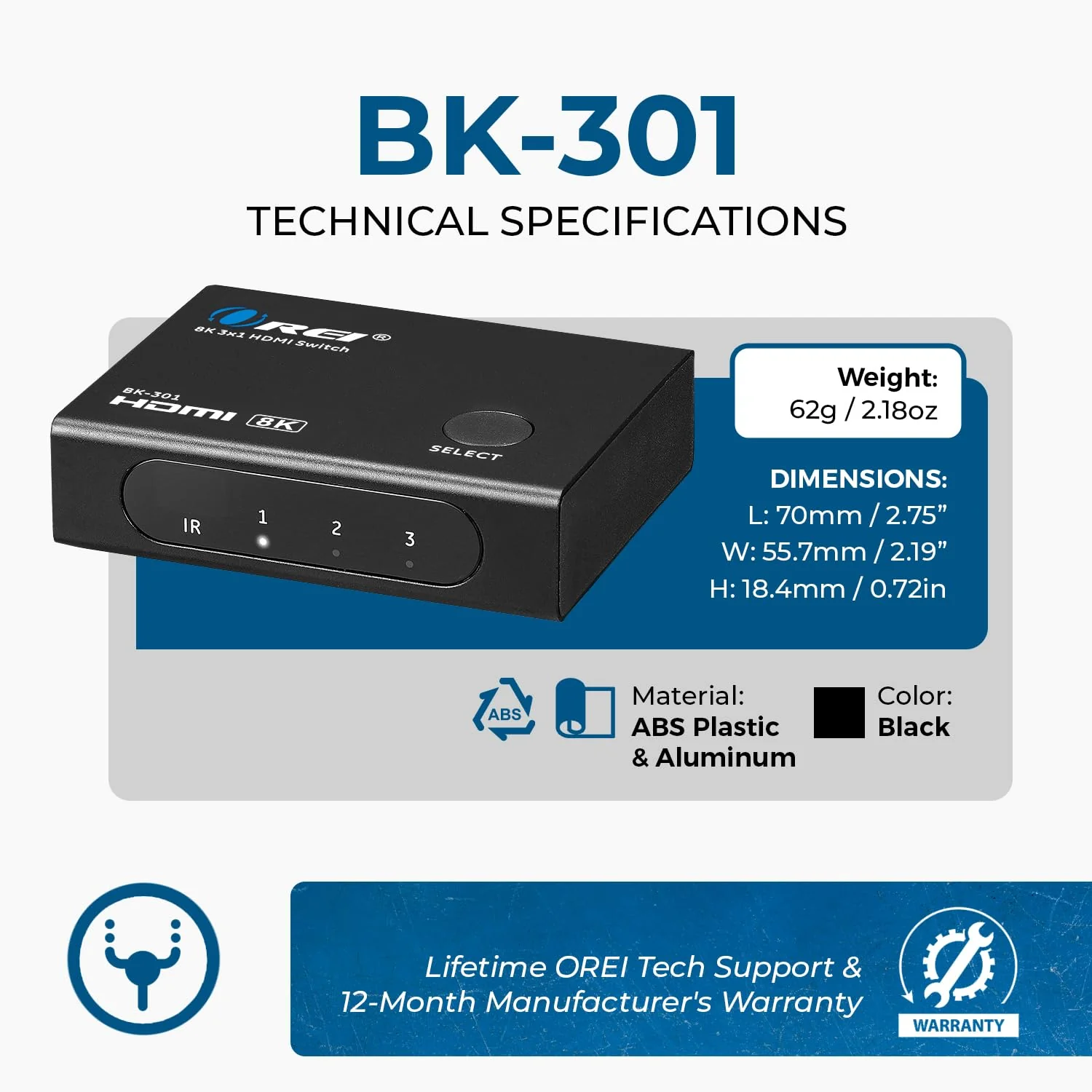 OREI 8K HDMI Switch 3 in 1 Out β HDMI 2.1 Switch with Remote β 48Gbps 8K@60Hz 4K@120Hz 4K@165Hz β HDCP 2.3 β hdmi Switch 4k 120hz for PS5 Xbox PC TV 3x1 8K HDMI Switch - Image 5