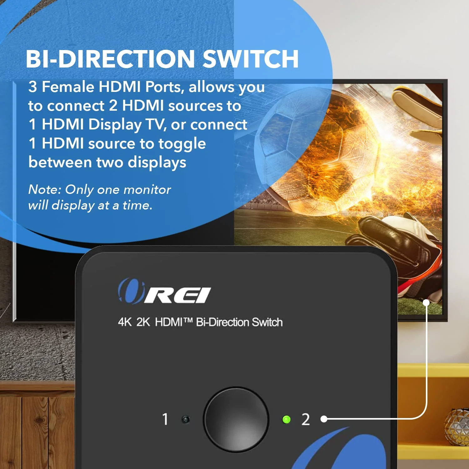 OREI HDMI Switch 4K HDMI Splitter - 2x1 Bi Directional - 4:4:4 8-bit - HDMI 2.0, HDCP 2.2, 18 Gbps, 4K @ 60Hz HDMI UltaHD High Resolution Switch Between 2 Inputs or Toggle Displays (UHDS-212) 2x1 Bi-Directional Splitter - Image 4
