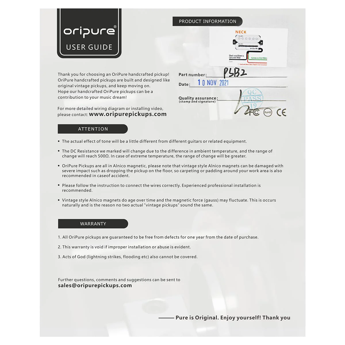 Oripure Alnico 5 Guitar Humbucker Pickups Bridge Pickup Hot Dual Rail & Screw Poles - Image 6