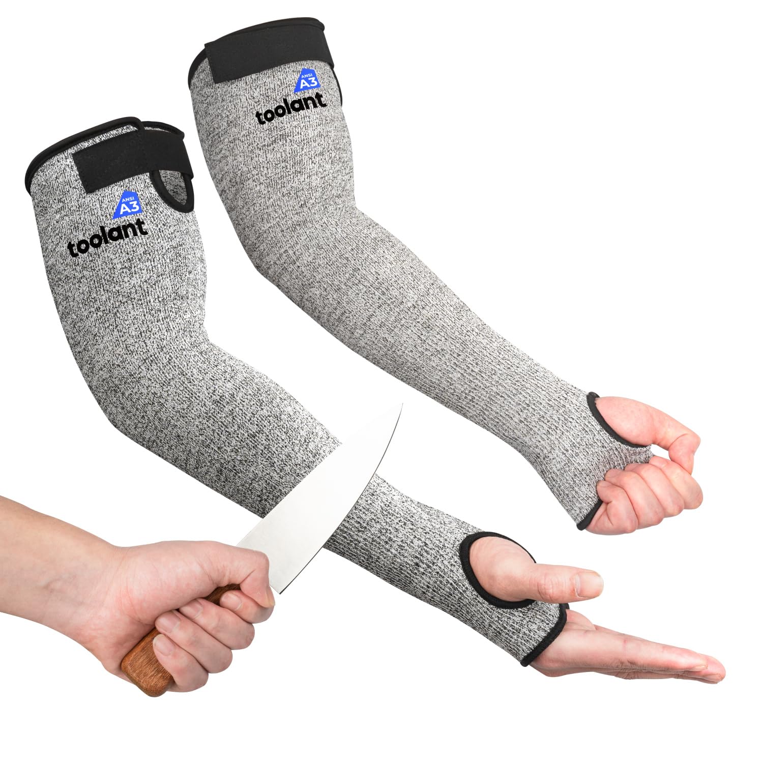 OriStout Cut Resistant Farmers Sleeves with Thumb Hole, Arm Protectors for Thin Skin and Bruising, for Gardening, Welding, Kitchen, Arm Guards for Biting, Pet Grooming, Grey, 1 Pair One Size Grey (1 Pair) - Long