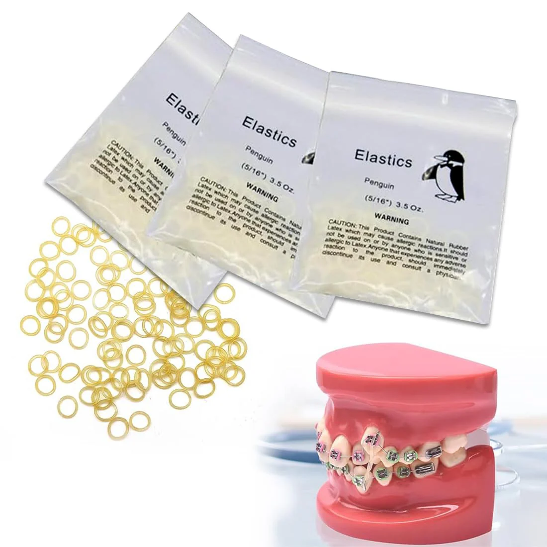 Orthodontic Rubber Bands, Pack of 300 Elastic Teeth Elastic Bands with 5 Placers for Braces, 5/16 Inch Orthodontic Elastics for Braces Dreadlocks Tooth Gap Braces